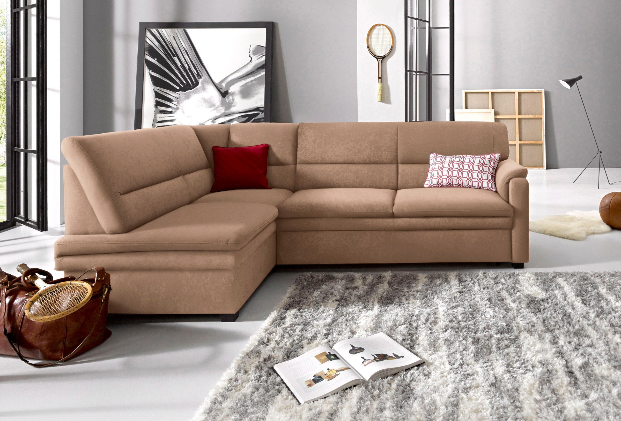 sit&more Ecksofa »Pisa L-Form« mit Federkern, wahlweise mit Bettfunktion günstig online kaufen