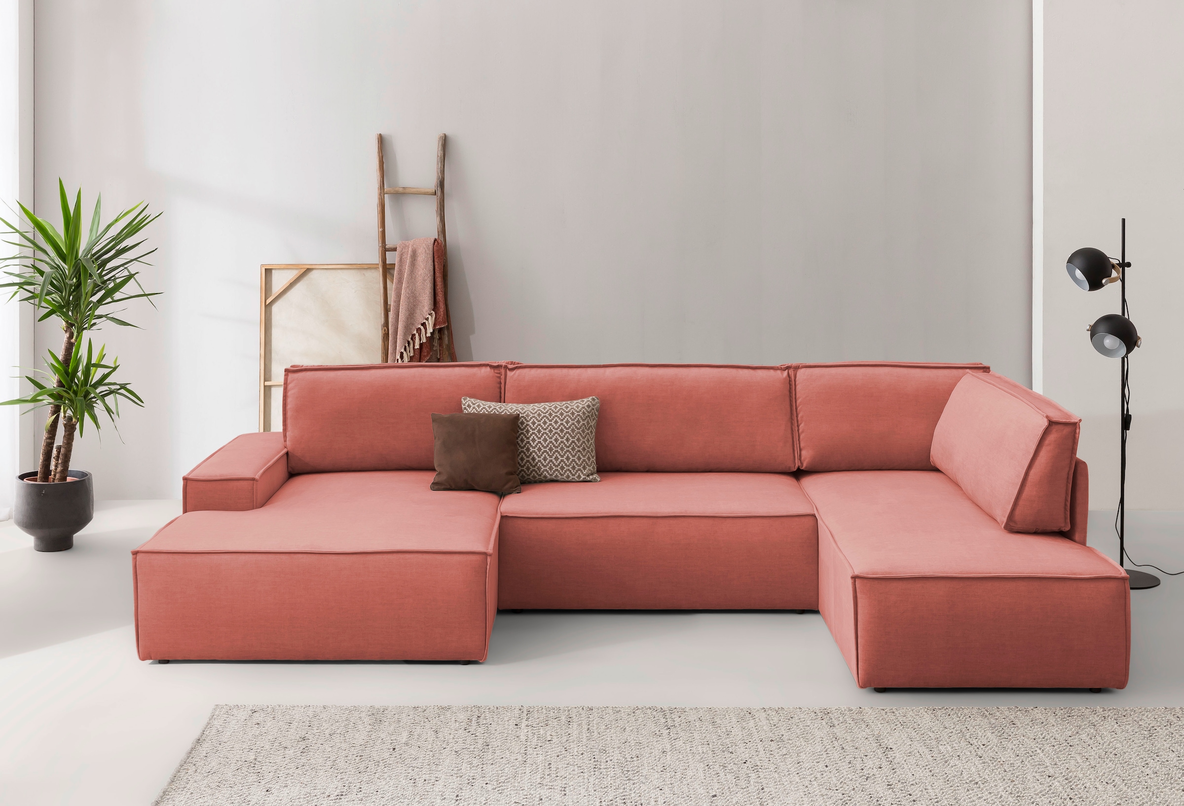 Home affaire Wohnlandschaft »SHERWOOD 329 cm, U-Form, Schlafsofa,«, Schlaffunktion m. Bettkasten (194x139 cm), Cord, Vintage, Samtvelours