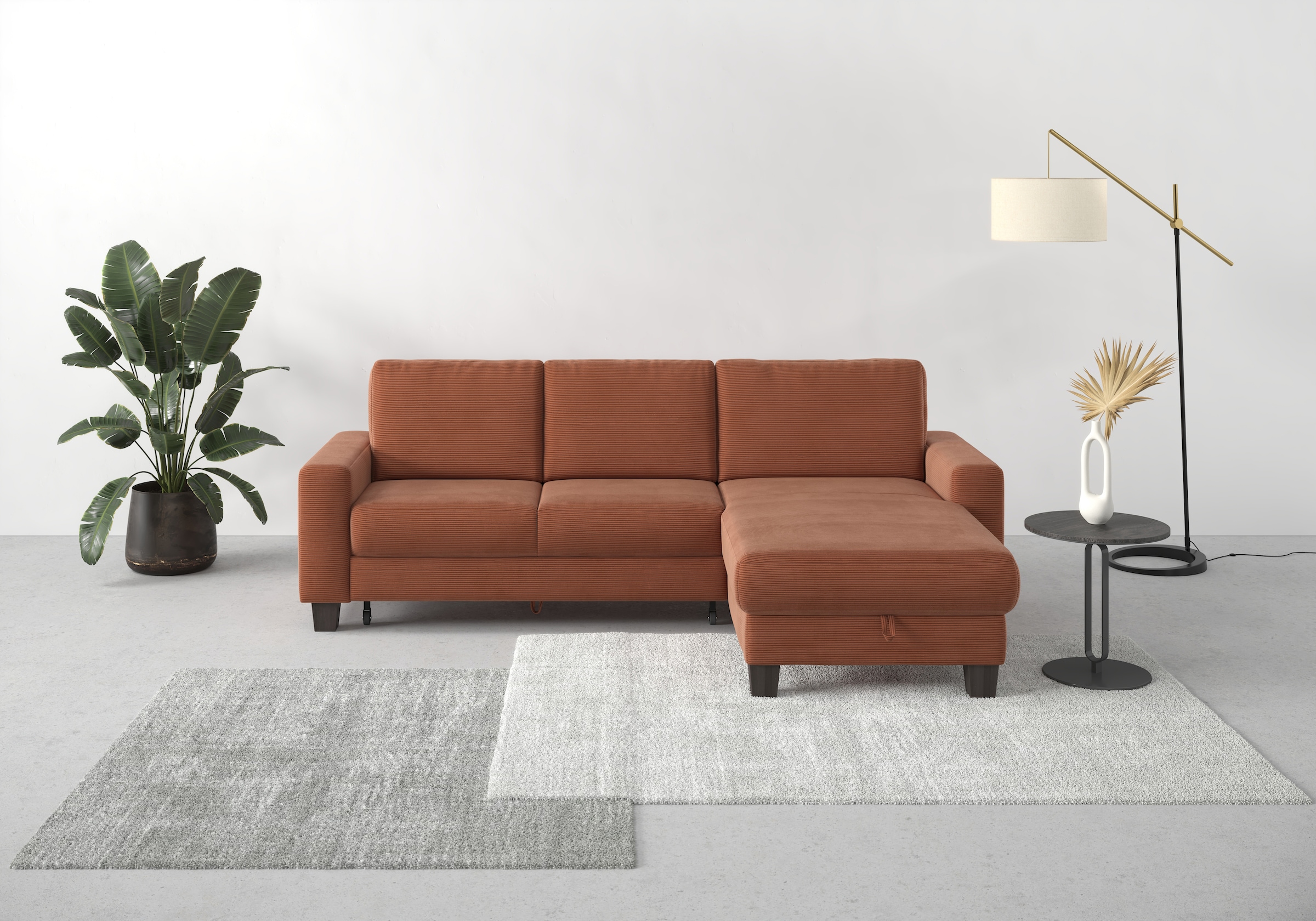 Home affaire Ecksofa »Summer L-Form«, mit Recamiere, mit oder ohne Bettfunktion und Bettkasten, Cord-Bezug