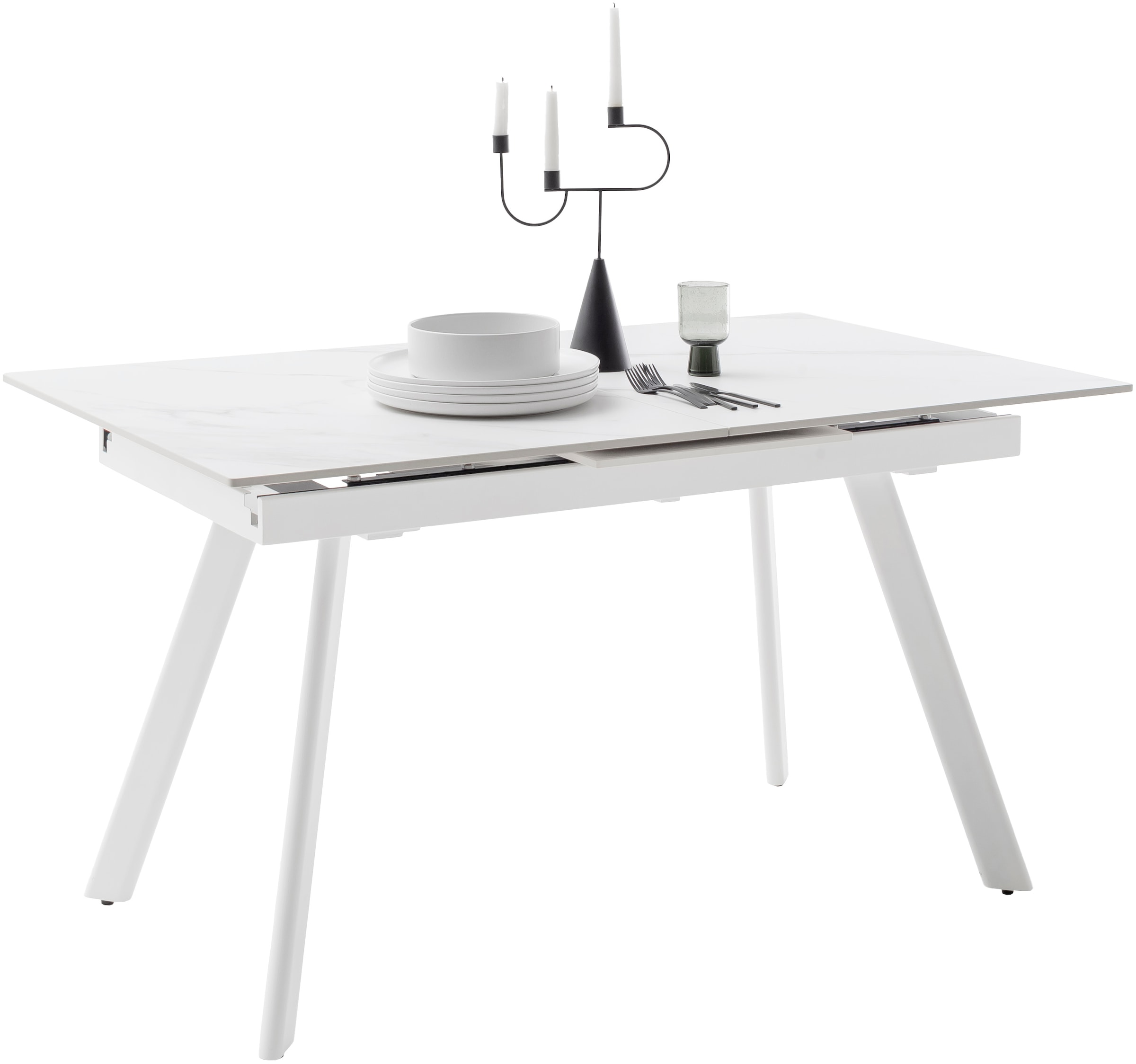 MCA furniture Esstisch »PARENZO Auzugtisch 140-180 cm weiß marmoriert - bis 8 Personen«, (1 St.), Keramik, Metall weiß, Synchronauszug, ausziehbar, 6-8 Personen