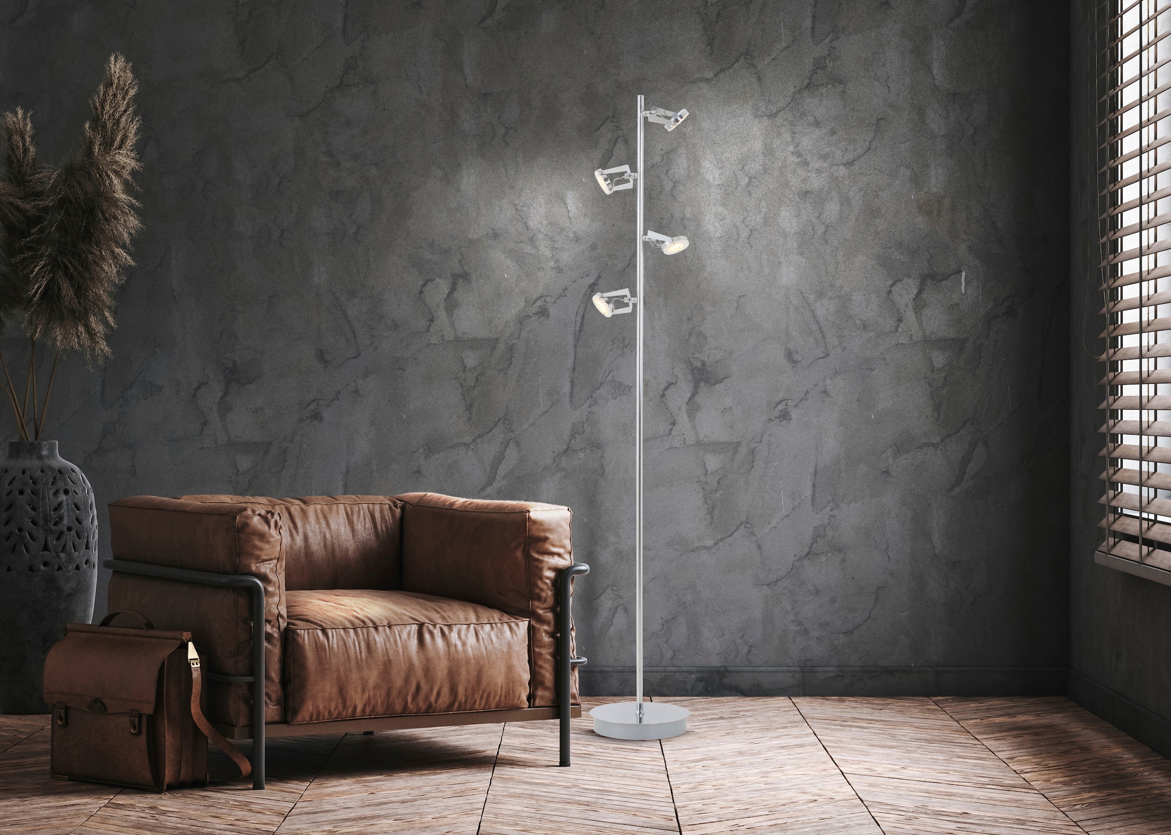 näve LED Stehlampe »Platrix«, 4 flammig, Höhe 154cm Glas teilsatiniert LEDs austauschbar