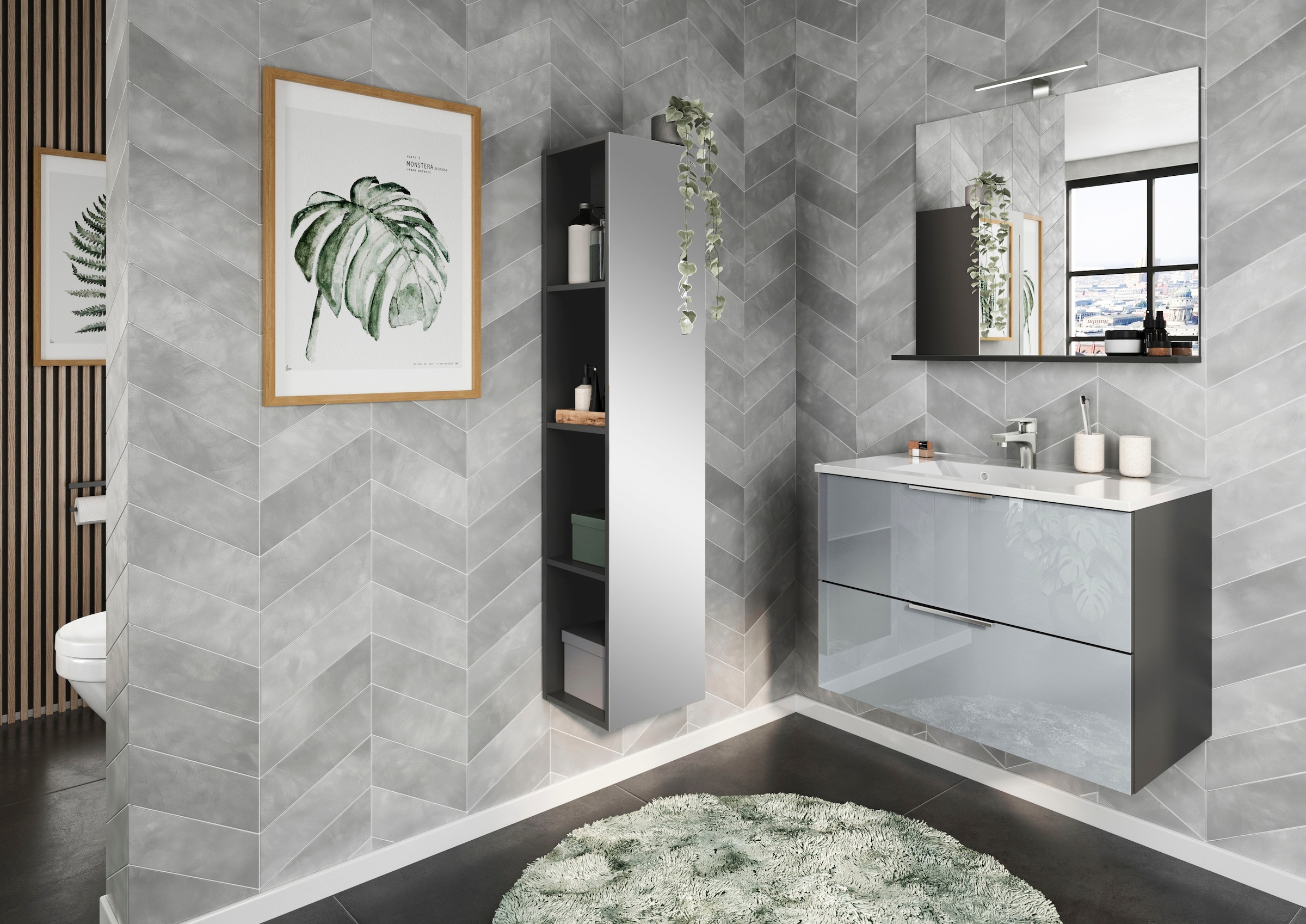 GERMANIA Badmöbel-Set »Oakland«, (4 St.), inkl. WT-Unterschrank, Spiegelschrank, Schrank und Regal