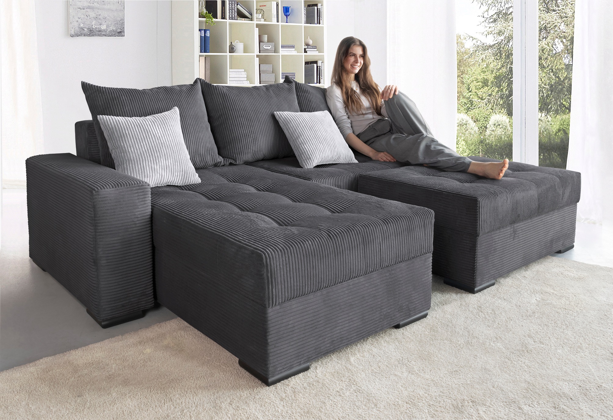 COLLECTION AB Ecksofa »Josy L-Form, Breite 214 cm, mit 3 großen Rückenkisse günstig online kaufen