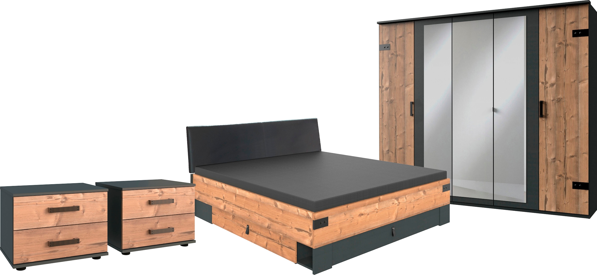 Wimex Schlafzimmer-Set »Stockholm, rustikaler Look im Industrial Design«, (Set), 6-teilig