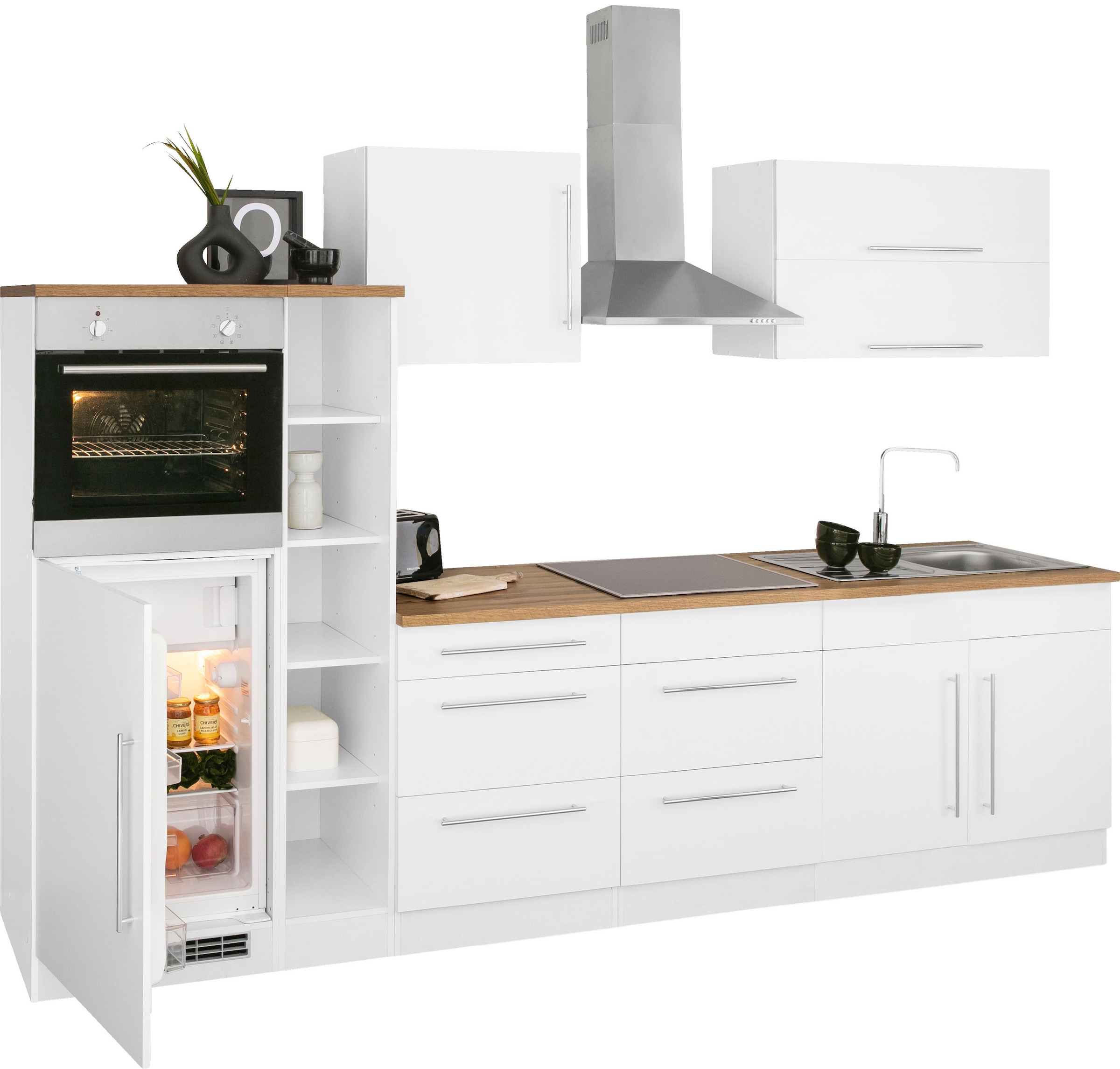 KOCHSTATION Küchenzeile »KS-Samos« Breite 300 cm, wahlweise mit E-Geräten und Induktionkochfeld