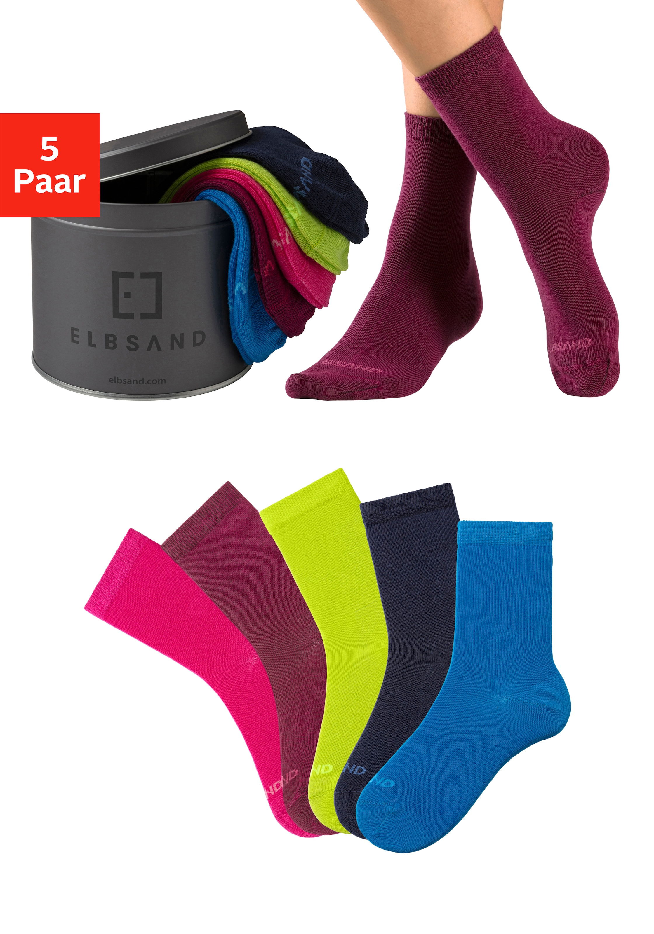 Elbsand Socken, (Dose, 5 Paar), verpackt in praktischer Metalldose