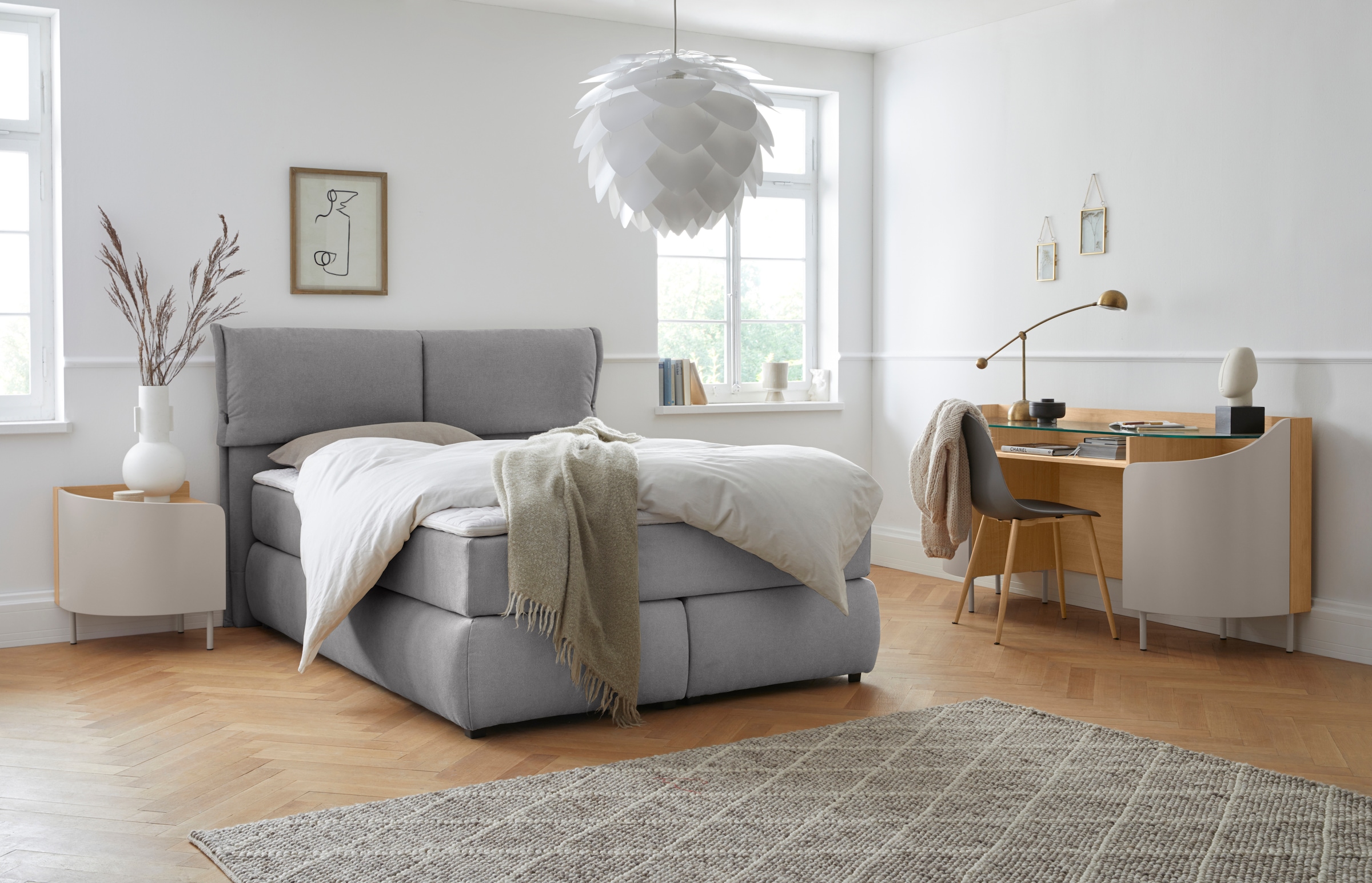 andas Boxspringbett »Jenson«, in 4 Farben, 4 Breiten, 3 Matratzenarten in 2 Härtegraden, Topper
