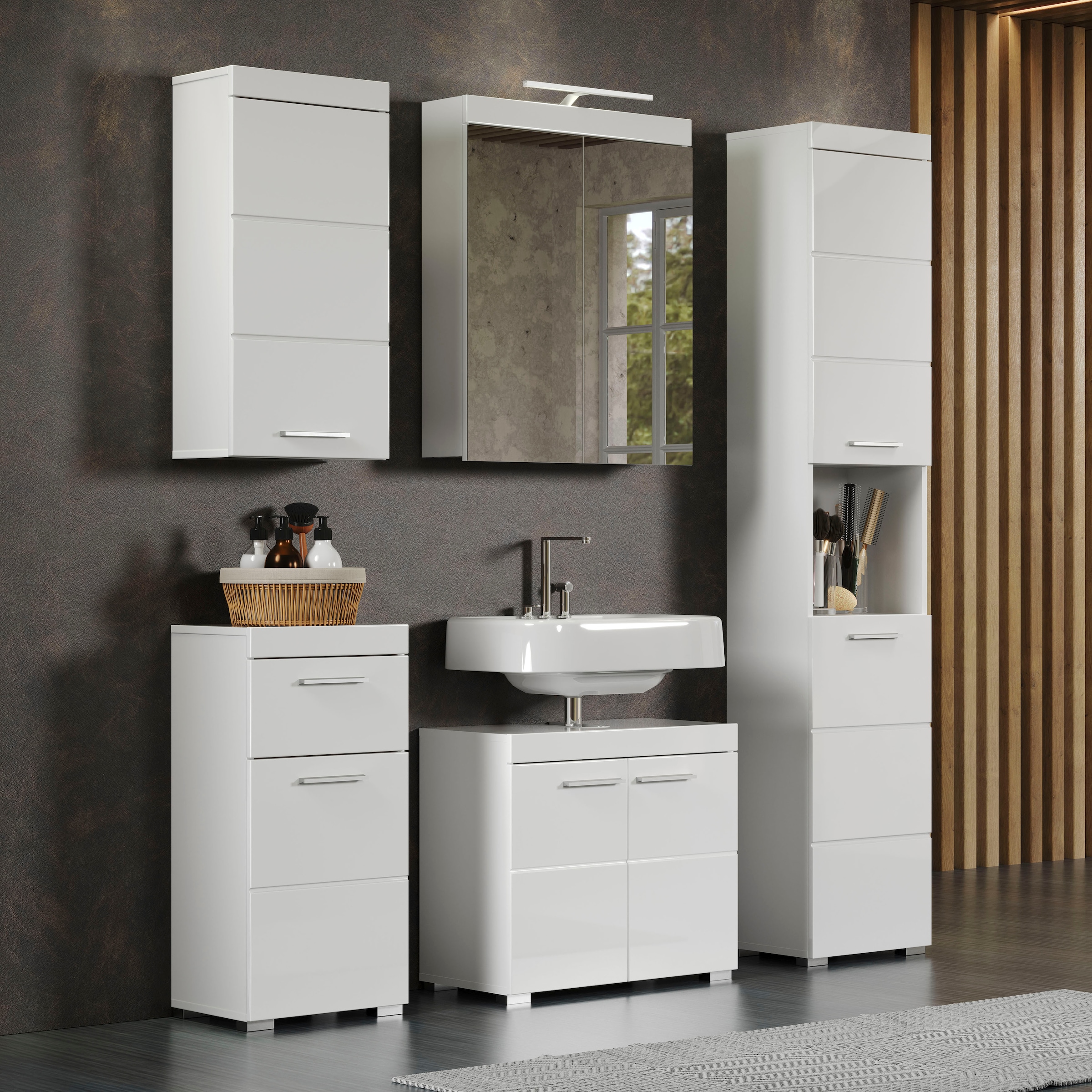 welltime Badmöbel-Set »Avena« Set, 5 Stk. tlg. Hochschrank, WBU, Spiegelsch günstig online kaufen