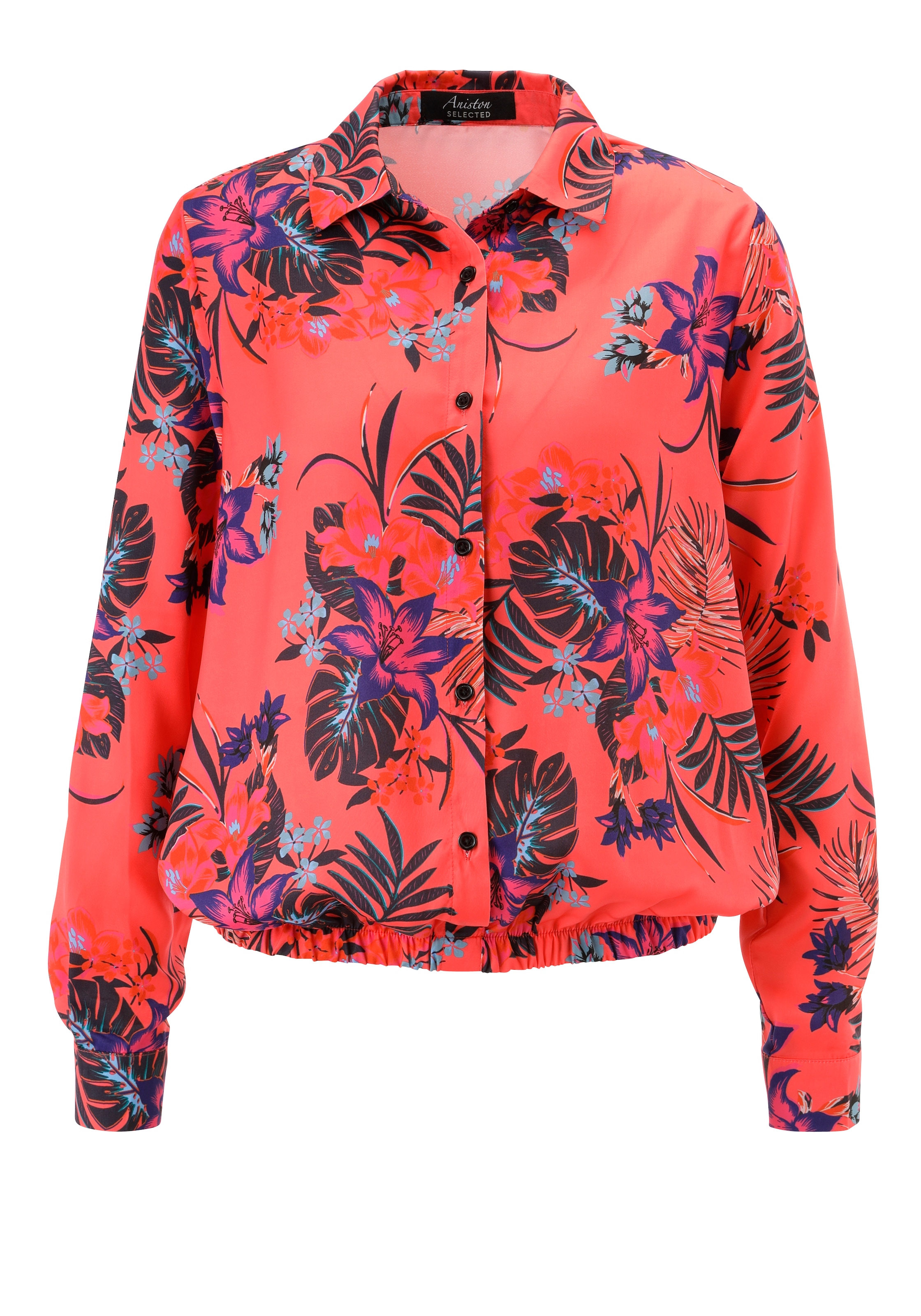 Aniston SELECTED Hemdbluse mit Gummizug am Saum und floralem Allover-Print