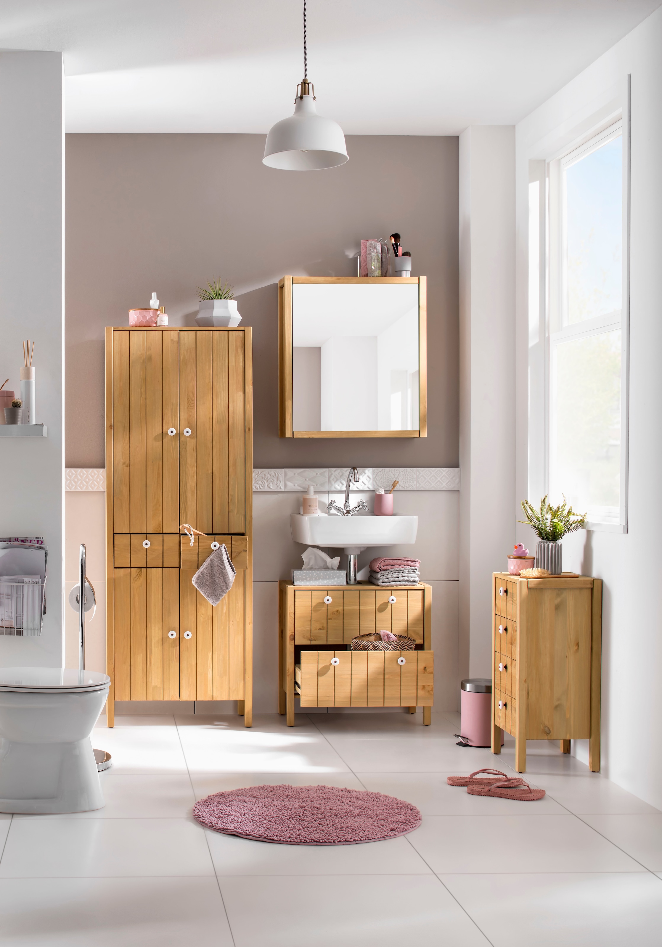 Home affaire Waschbeckenunterschrank »Tina«, Badmöbel, Schrank, Breite 57 cm, Massivholz