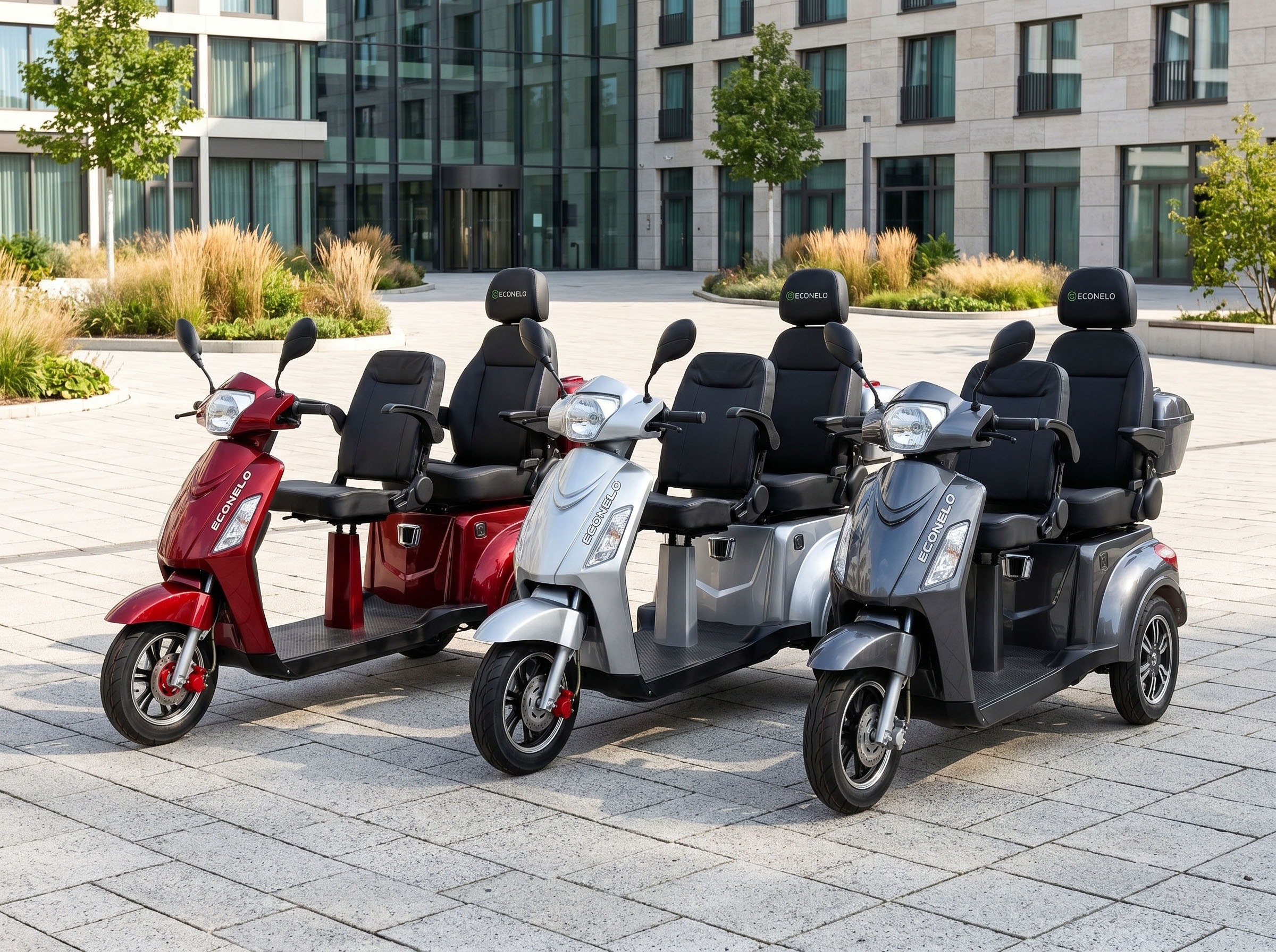 ECONELO Elektromobil 1.000 W 25 km/h Sicherheitsrollen gegen Kippen, 3 Geschwindigkeitsstufen