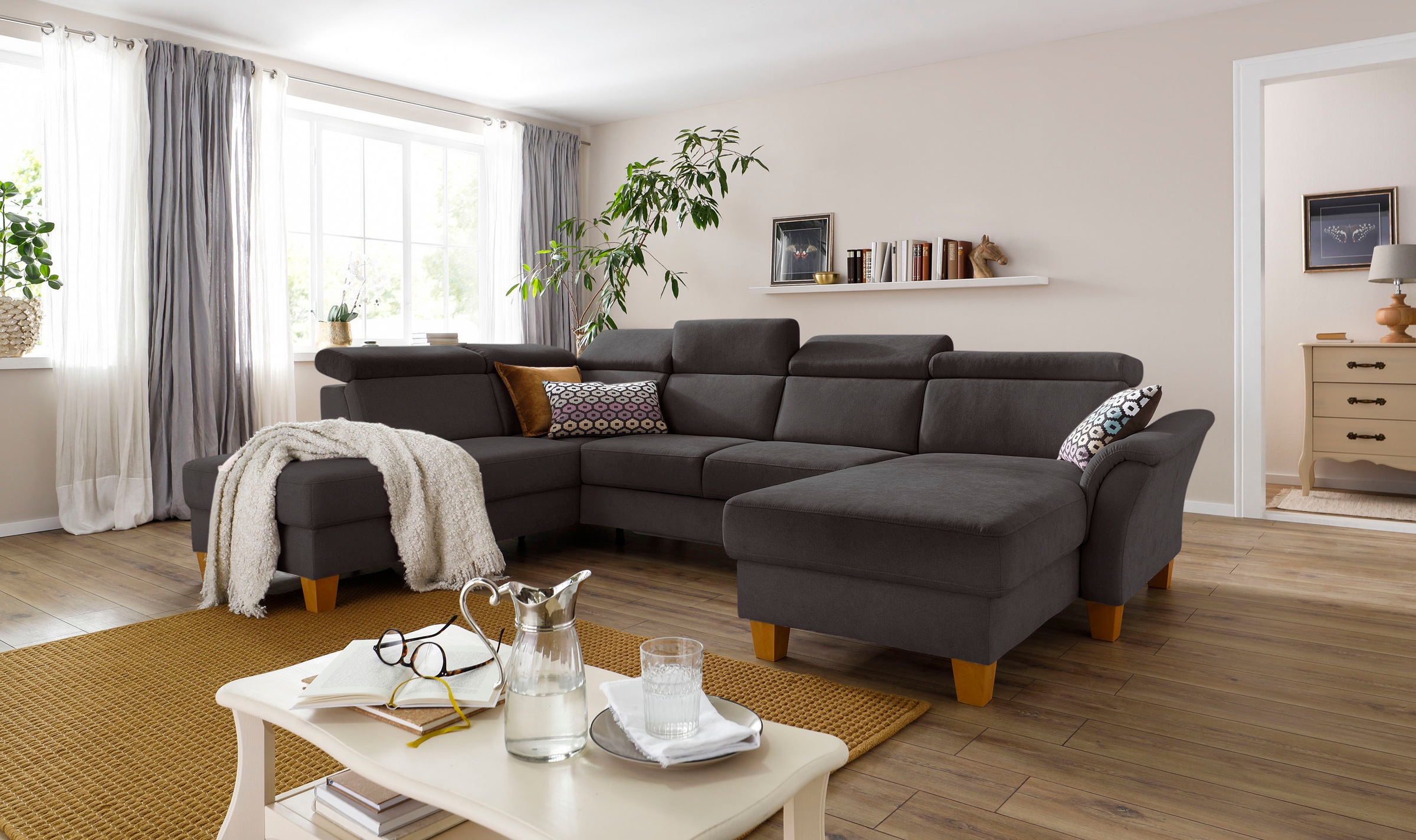 Home affaire Wohnlandschaft »Conville U-Form«, Kopfteilverstellung wahlweise mit Bettfunktion und Bettkasten