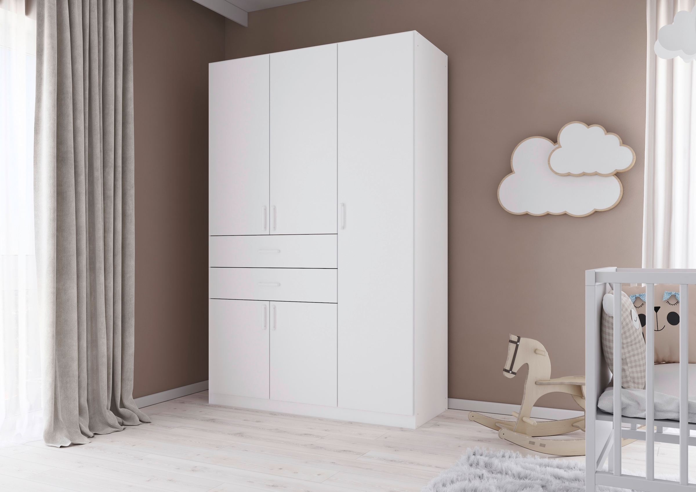 rauch Drehtürenschrank »Kleiderschrank Schrank Garderobe MAIKA mit Dekor-Front«, 2 Schubladen, in verschiedenen Breiten, Höhen, Farben, MADE IN GERMANY
