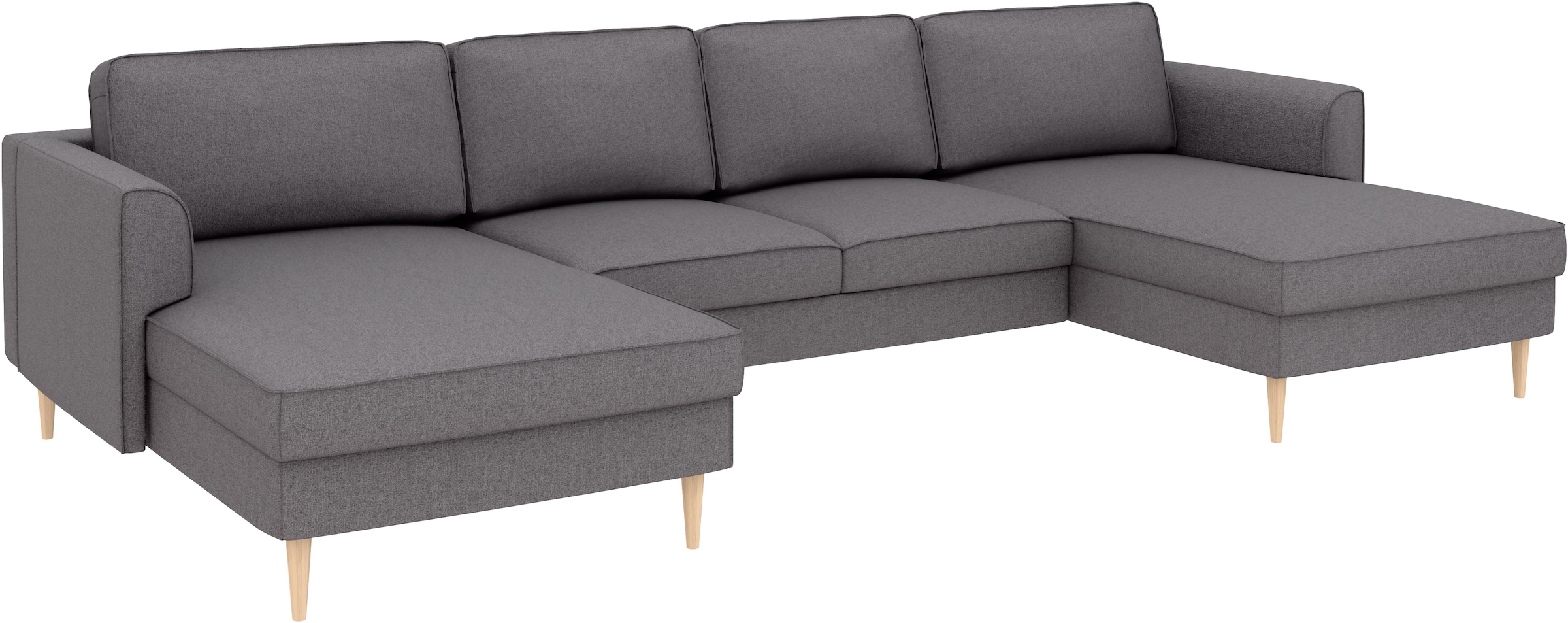 Home affaire Wohnlandschaft »Booster, whlw. mit Schlaffunktion & Bettkasten, Fuß Buche lackiert« Sofa in U-Form, Breite 305 cm, in Cord oder Struktur