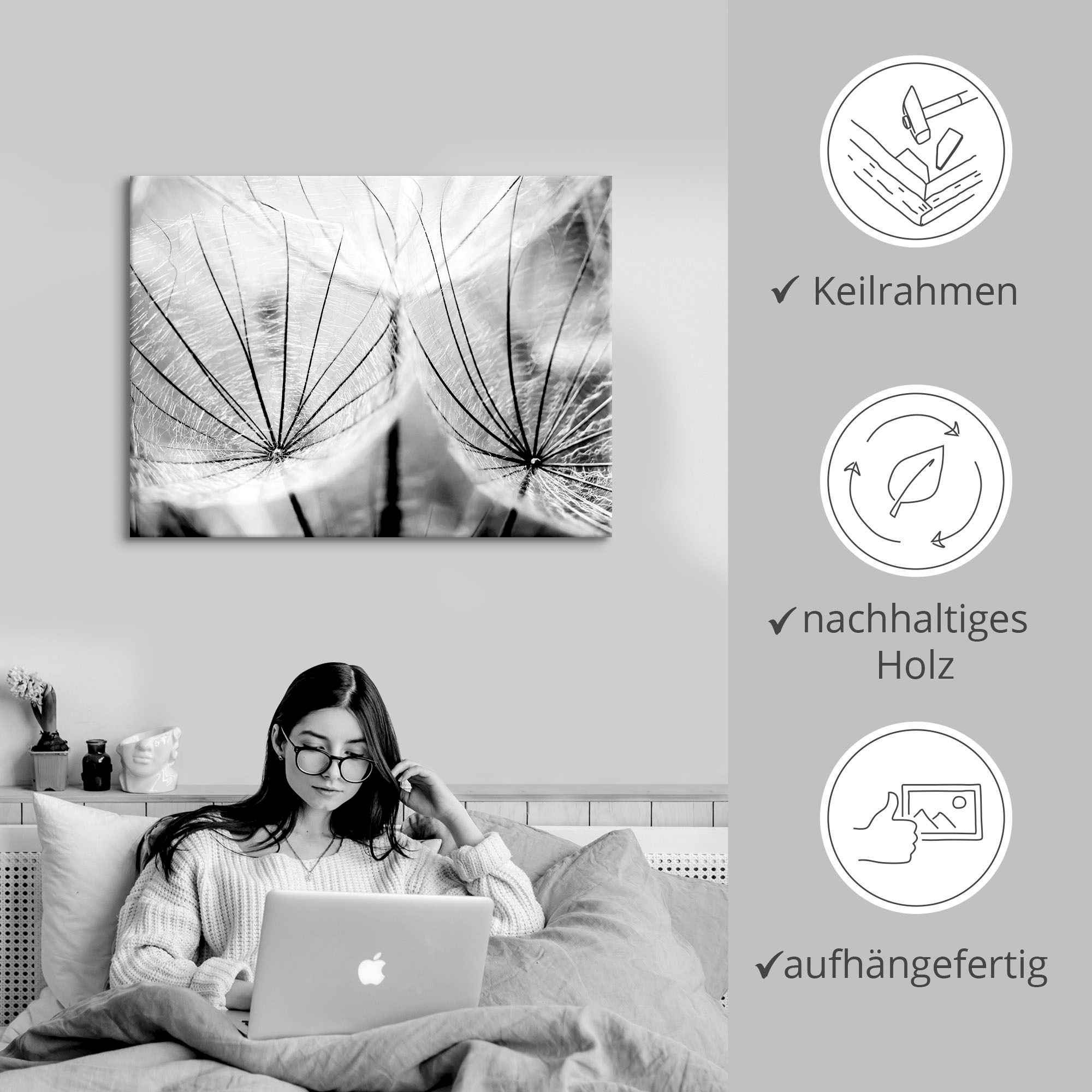 Artland Wandbild »Pusteblume in schwarzweiß«, Blumen, (1 St.), als Alubild, Outdoorbild, Leinwandbild, Poster, Wandaufkleber