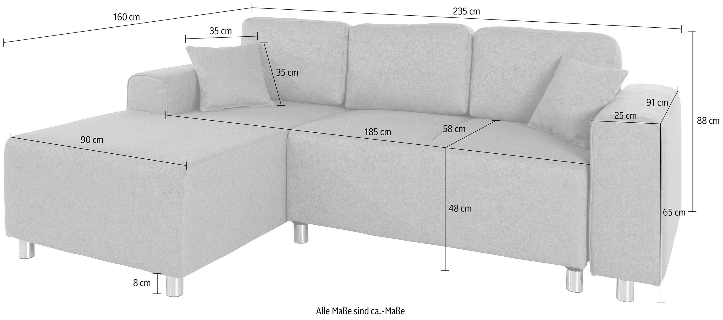 Home affaire Ecksofa »Györ«, L-Form, wahlweise mit Bettfunktion und Bettkasten incl. 2 Zierkissen