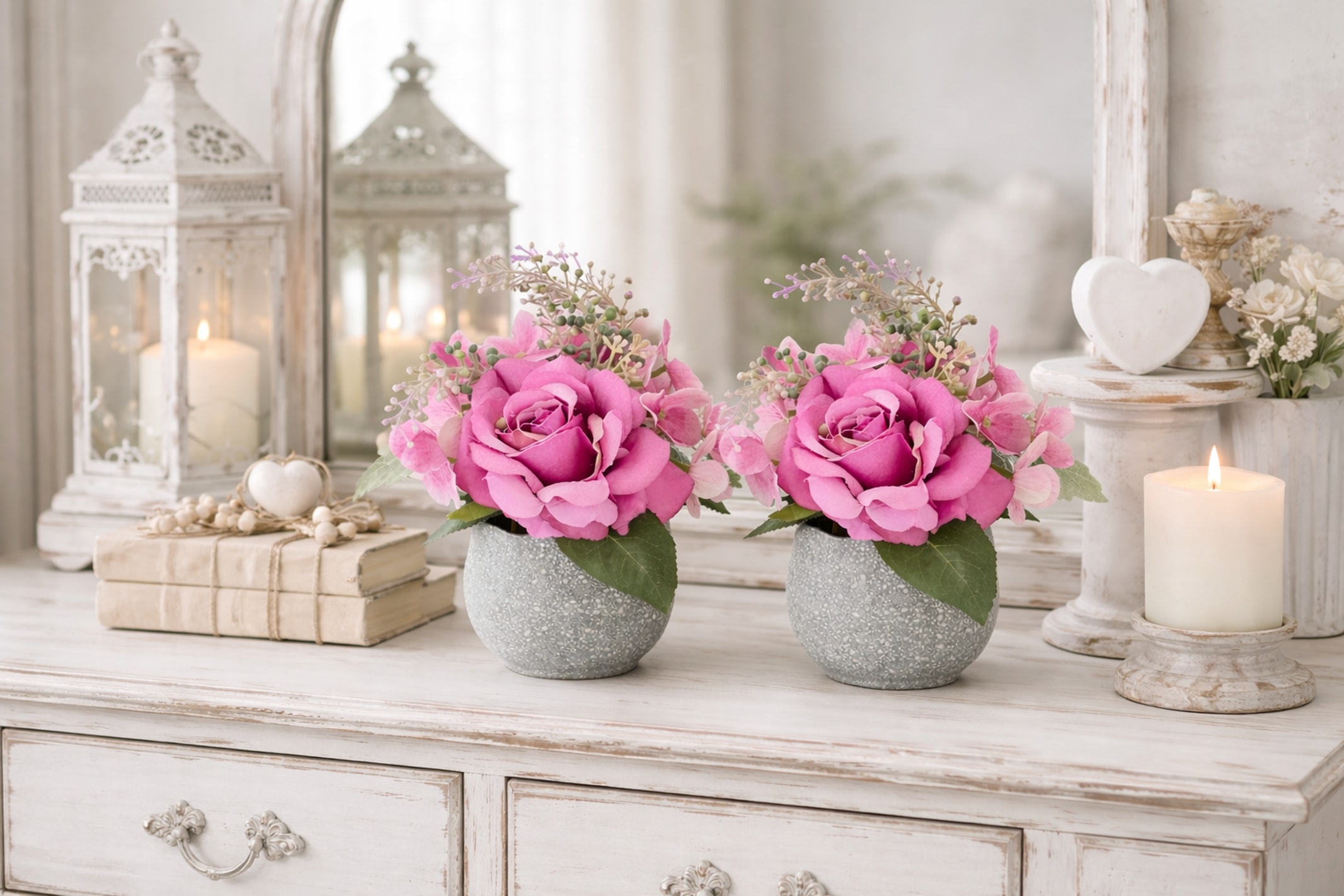 I.GE.A. Kunstblume »Arrangement Rose und Hortensie im Topf 2er Set« Blumengesteck künstlich Dekoblume Hochzeitsdeko Kunstpflanze Blume