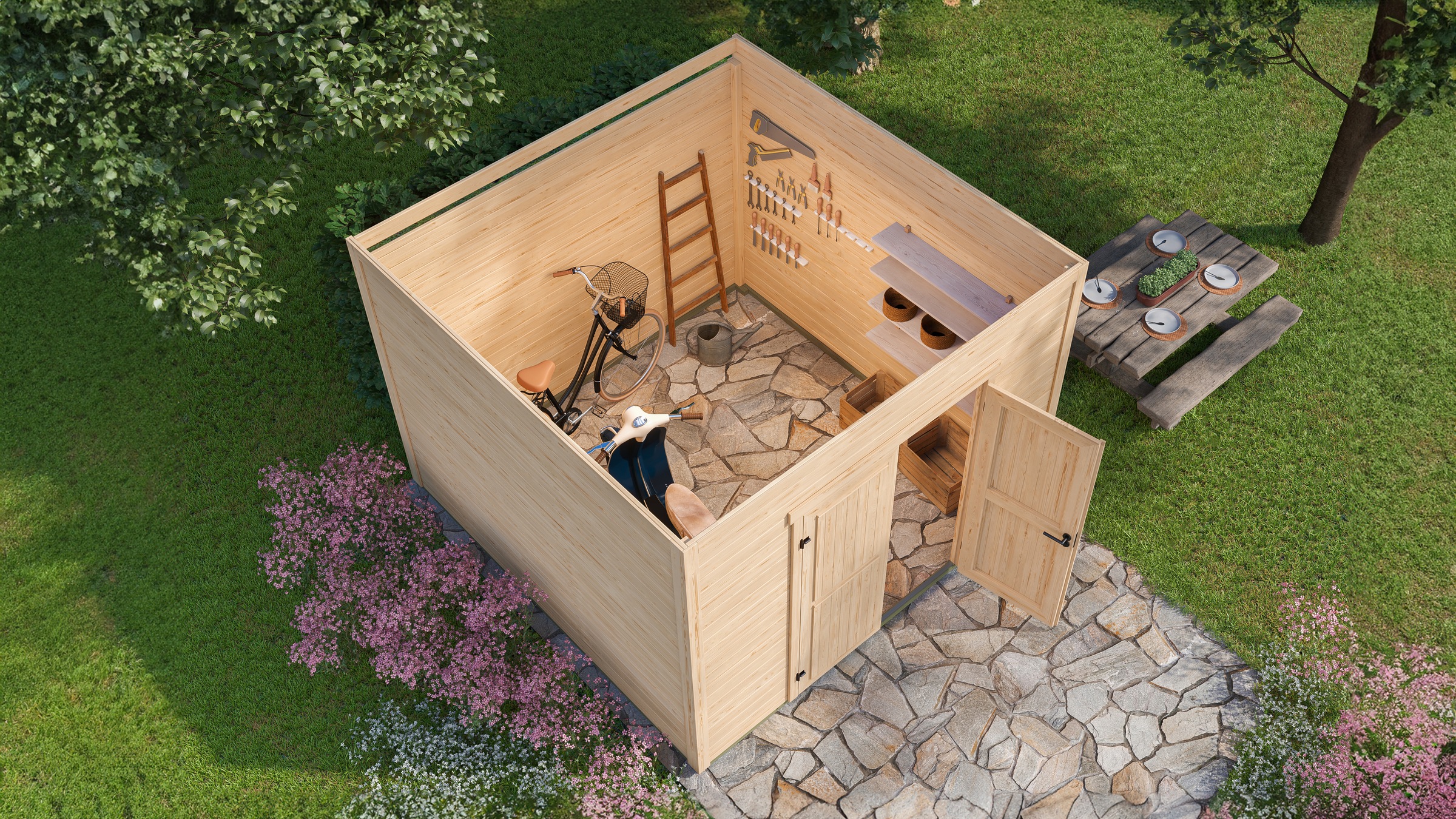 Nordic Holz Gartenhaus »Fynn 3«, kleiner stilvoller Schuppen mit Flachdach