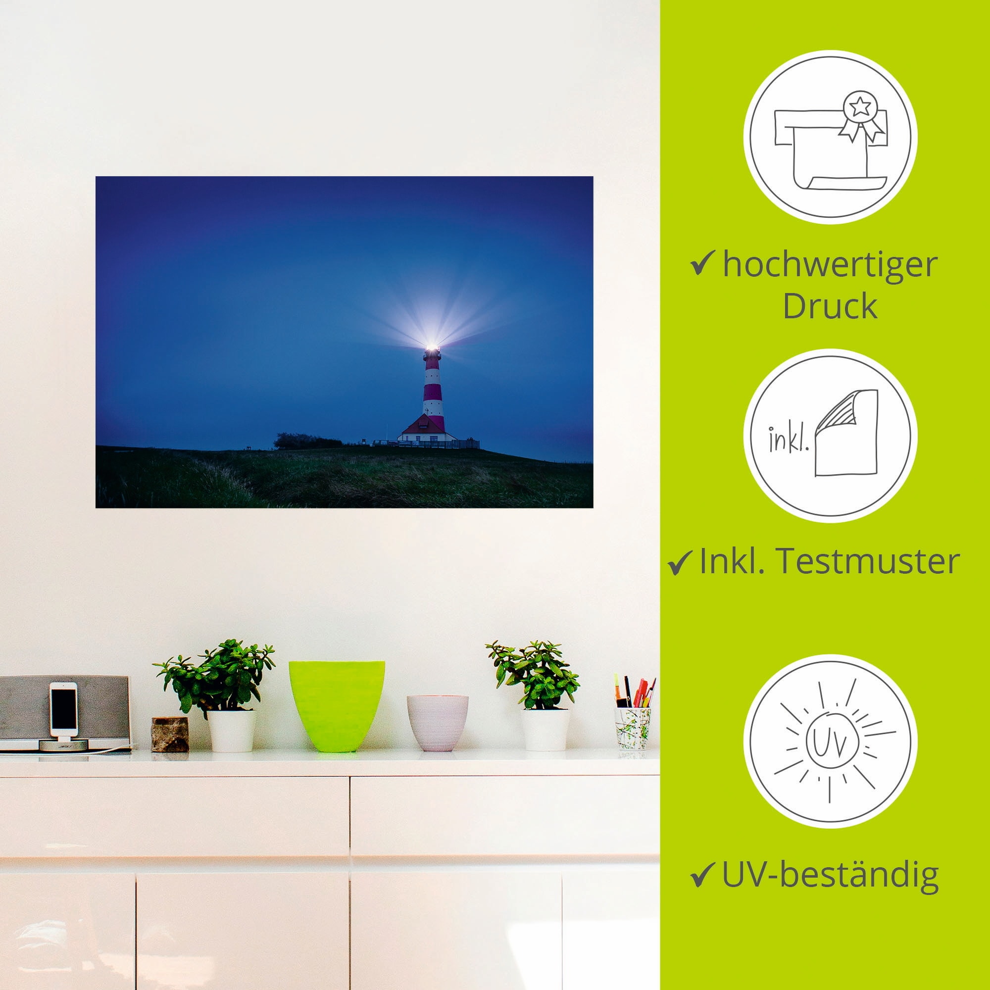 Artland Wandfolie »Leuchtturm Westerheversand am Abend«, Gebäude, (1 St.), selbstklebend