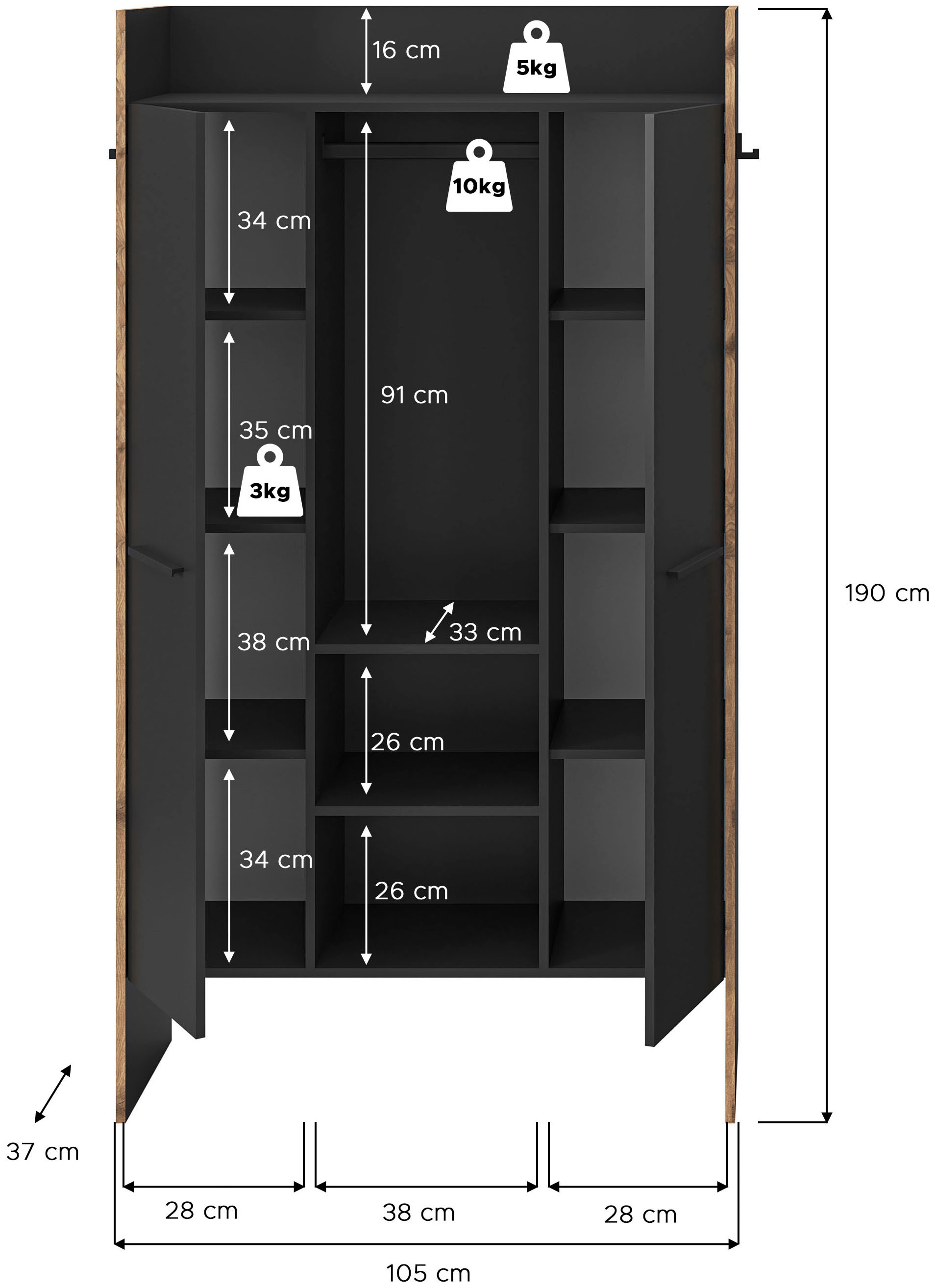 INOSIGN Garderobenschrank »MUSTA, Breite: 70cm, mit Kleiderstange, 2 Haken, 2 Türen, 1 Hutablage«, Dielenschrank, Flurschrank, Schrank, Universalschrank, Sitzbank