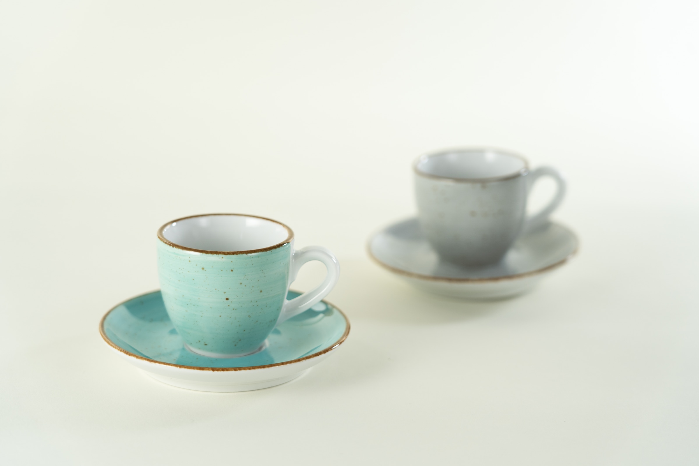 CreaTable Espressotasse »Vintage Nature Aqua, Espresso-Set, 8-tlg.«, (Set, 8 tlg.), Handgemalt, Gesprenkelt, Rustikales Außenband