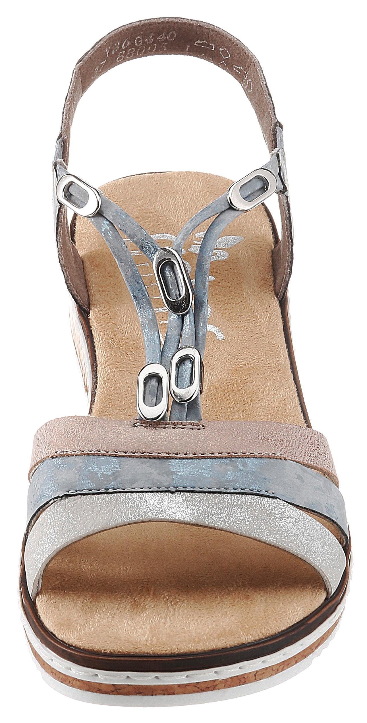 Rieker Riemchensandale  , Sommerschuh, Sandalette, Keilabsatz, mit dezenter Schmuckverzierung