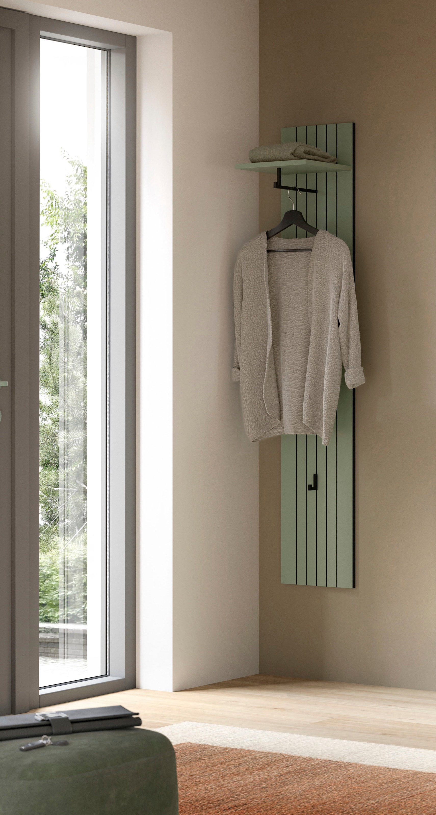 INOSIGN Garderobenpaneel »TATIO, Rillenfräsung, 4 Haken, 1 Kleiderstange, 1 Ablageboden« 1 Stk. tlg. Garderobenpaneel, Garderobe, Flur, Diele