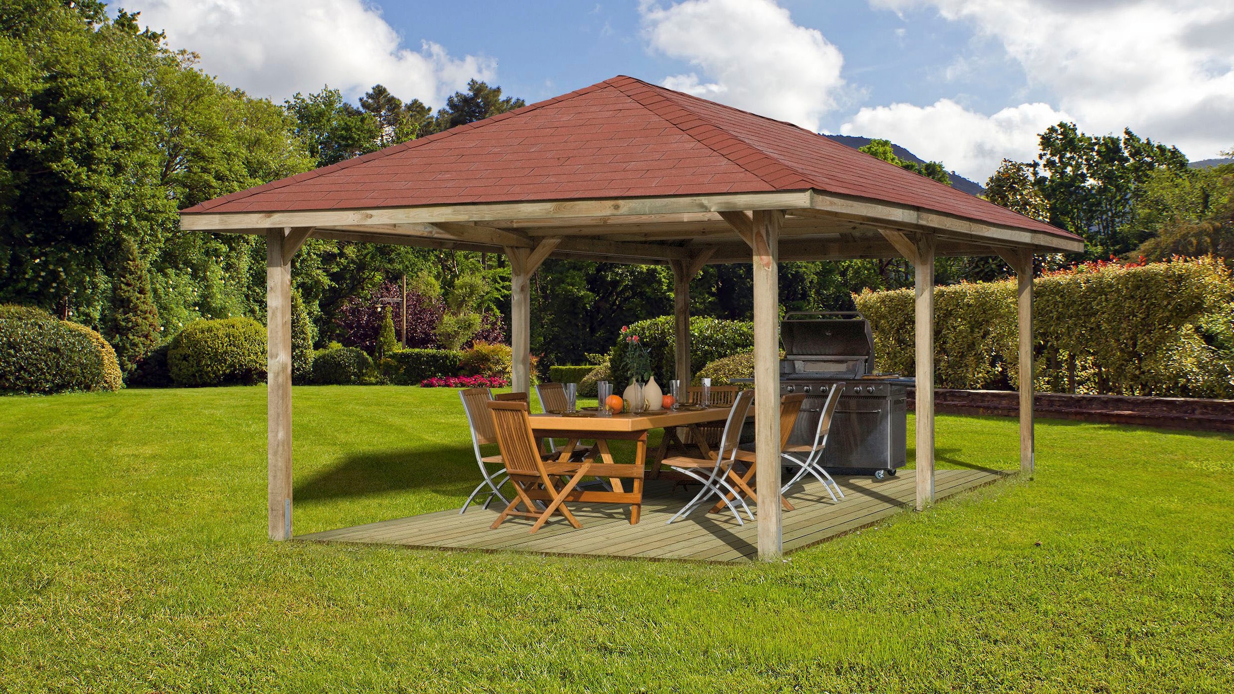 weka Pavillon »Gartenoase 651 B Gr.3, inkl roten Dachschindeln«, 19 mm Massivholzdach