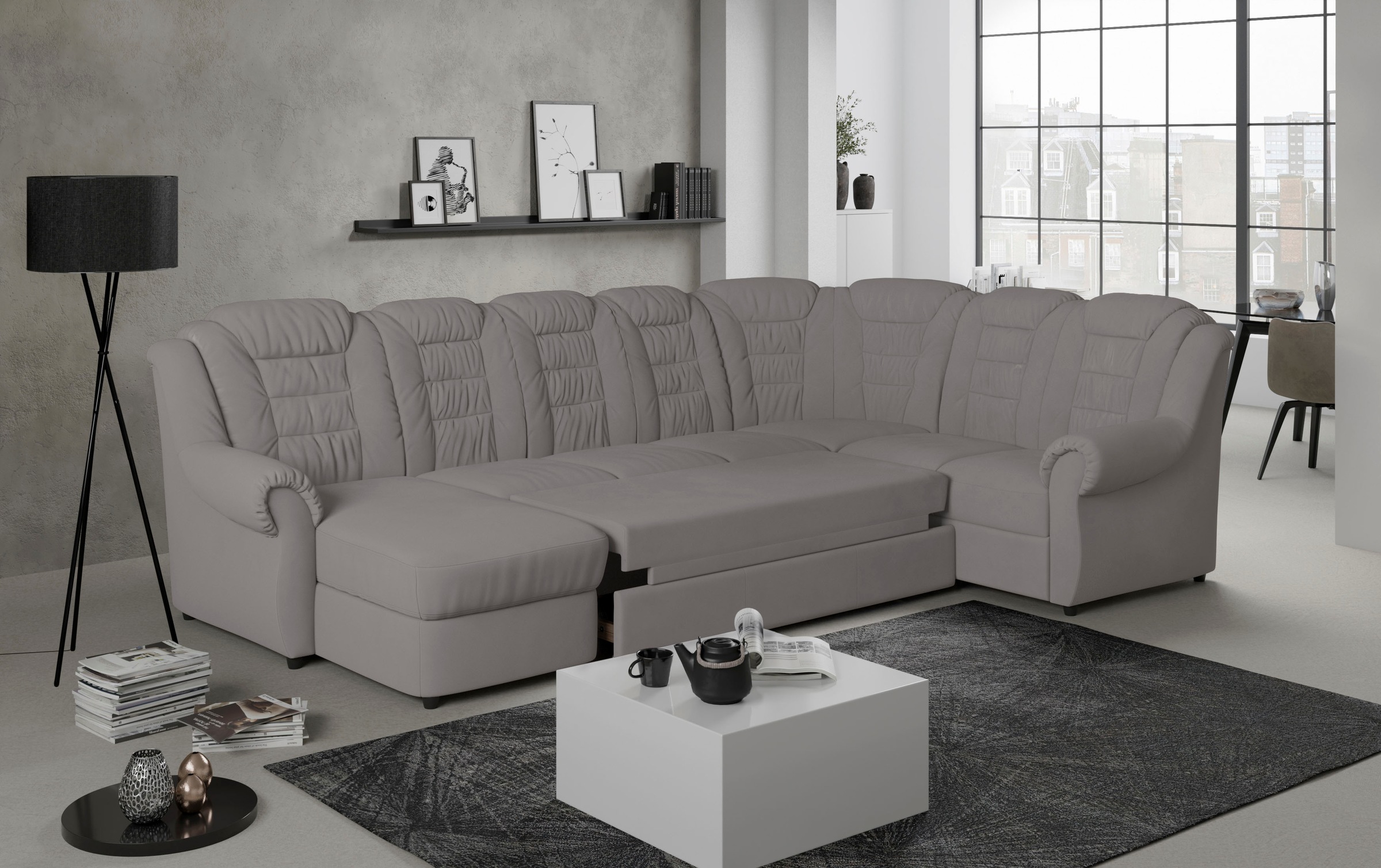 Home affaire Wohnlandschaft »Boston U-Form«, Gemütliche Wohnlandschaft mit hoher Rückenlehne in klassischem Design