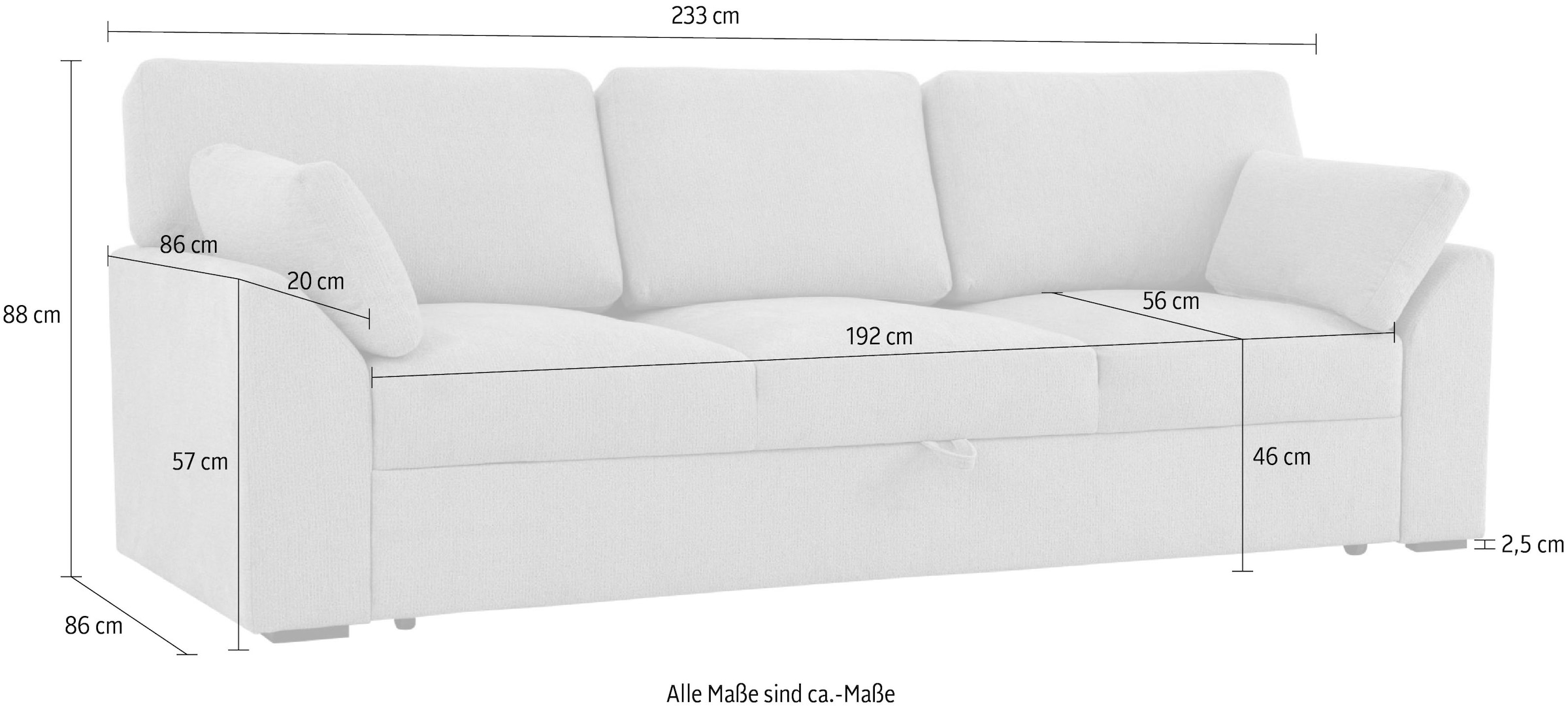 Home affaire 3-Sitzer »Citry«, Breite 233 cm, Chenille, mit Bettfunktion, Liegefläche 144x190 cm