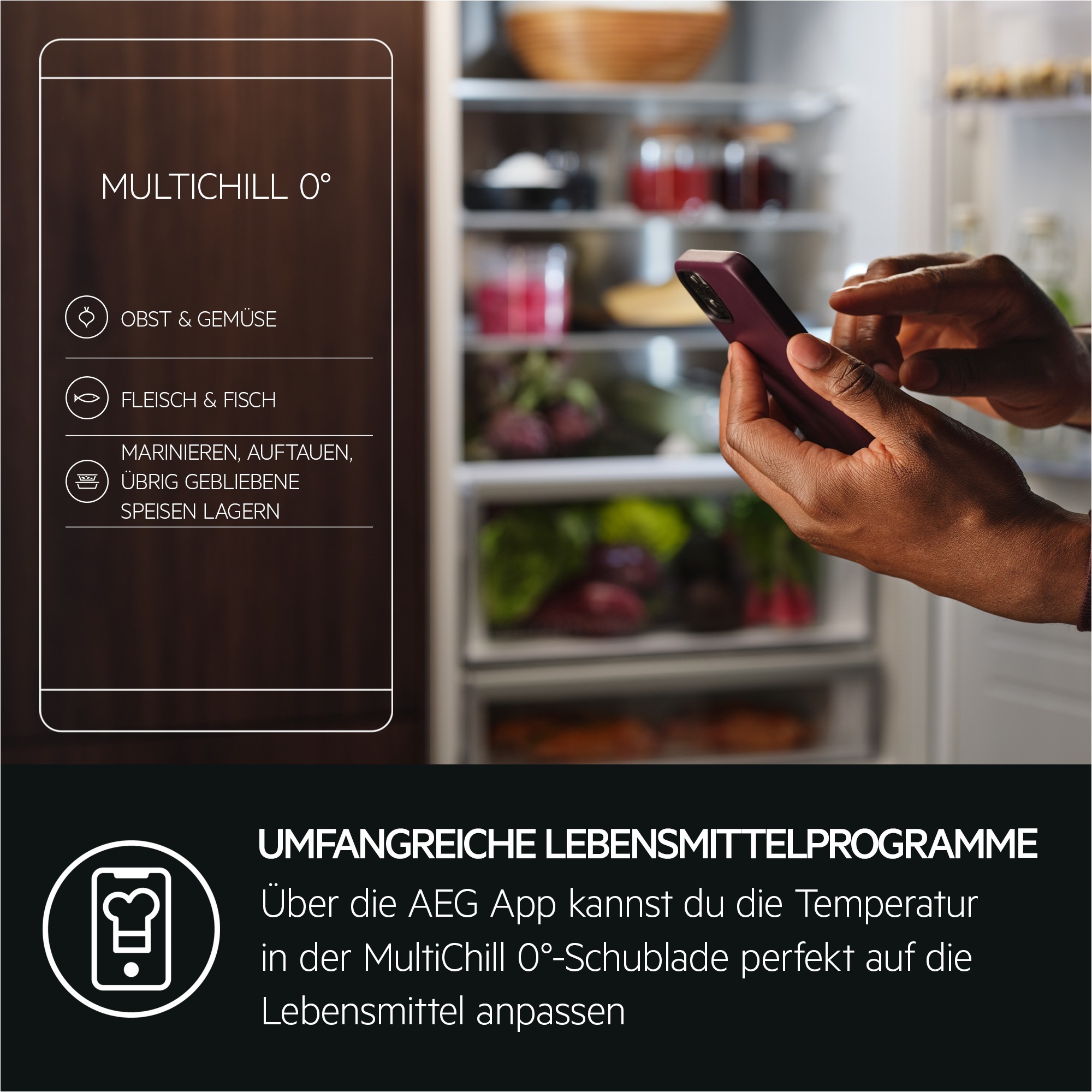 AEG Einbaukühlgefrierkombination 9000 »TSC9V183DC«, MultiChill 0°-Schublade: Maximal flexible Kühlung