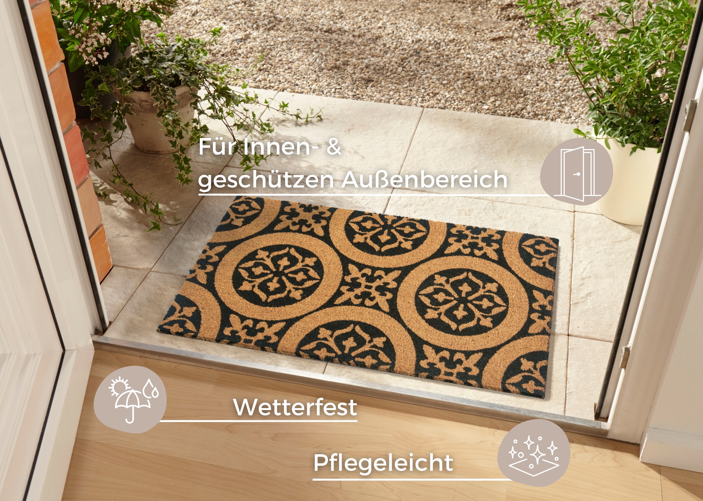 HANSE Home Fußmatte »Ornaments, Türmatte«, rechteckig, 15 mm Höhe, Kokos, Schmutzfangmatte, Outdoor, Rutschfest, Innen, Kokosmatte, Flur