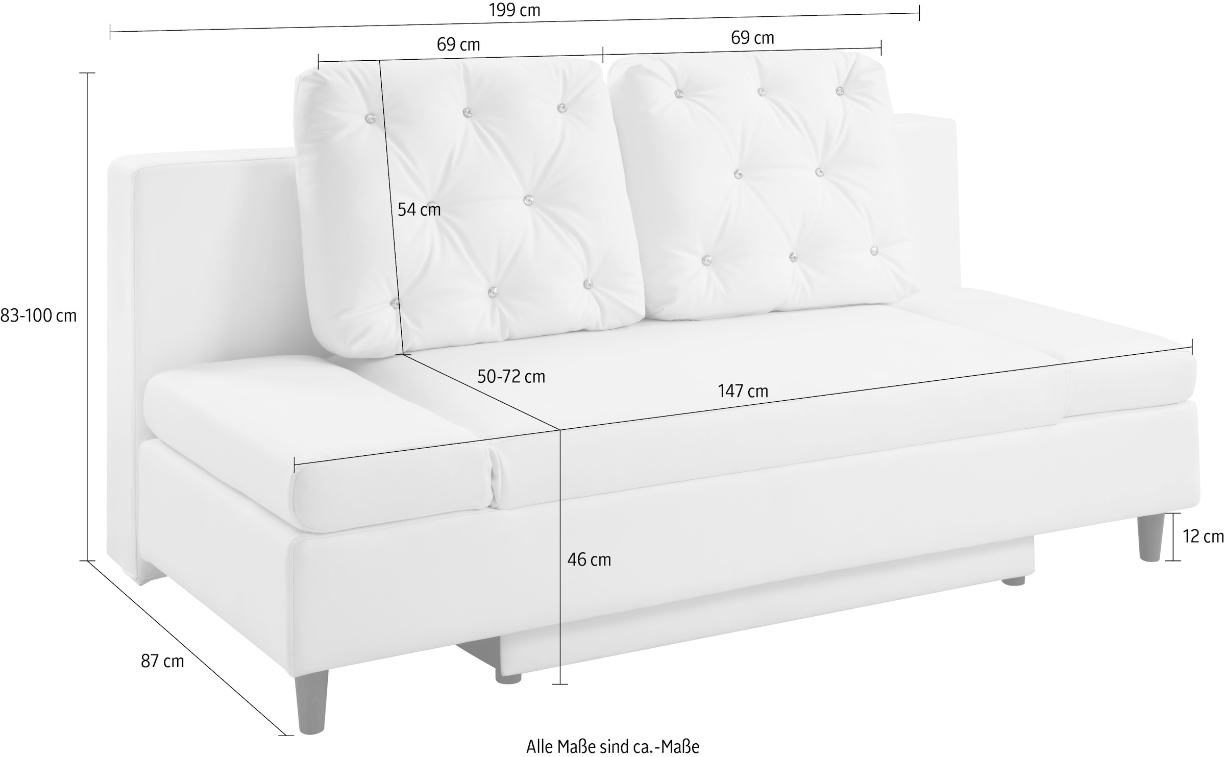 ATLANTIC home collection Schlafsofa »Coco«, mit Bettkasten, Kunstleder und Kissen mit Strasssteinen