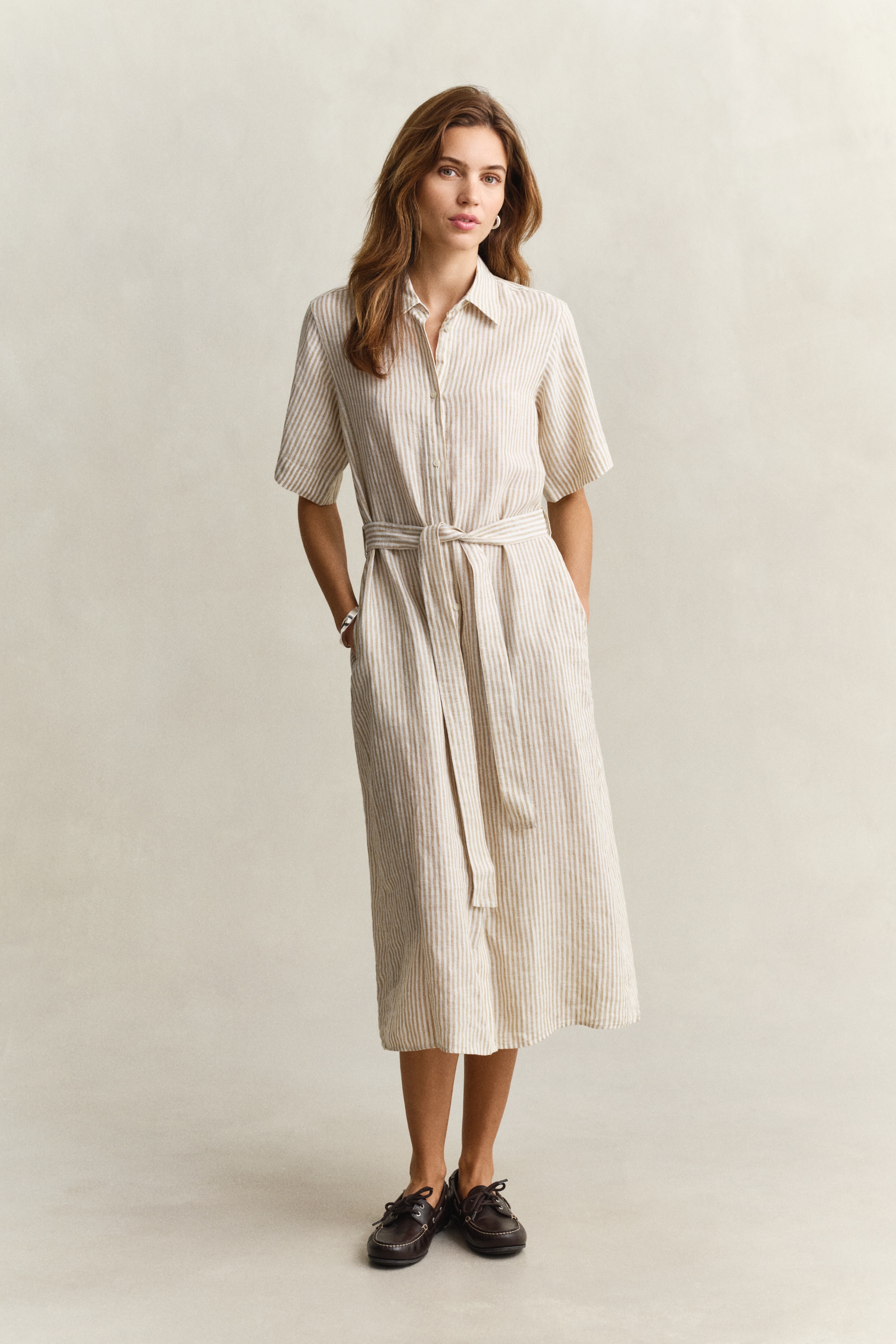 Gant Hemdblusenkleid »STRIPED LINEN« Seitennahttaschen Regular fit mit Bindegürtel