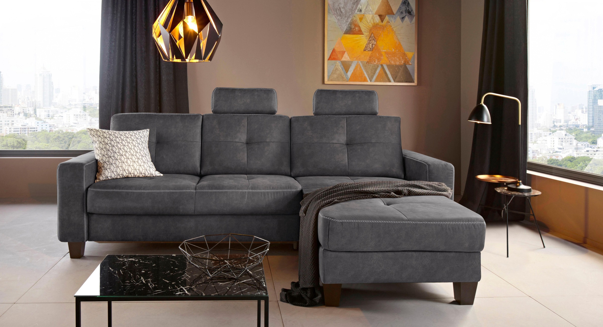 Places of Style Ecksofa »Varese L-Form«, wahlweise mit Bettfunktion und Vorziehfunktion