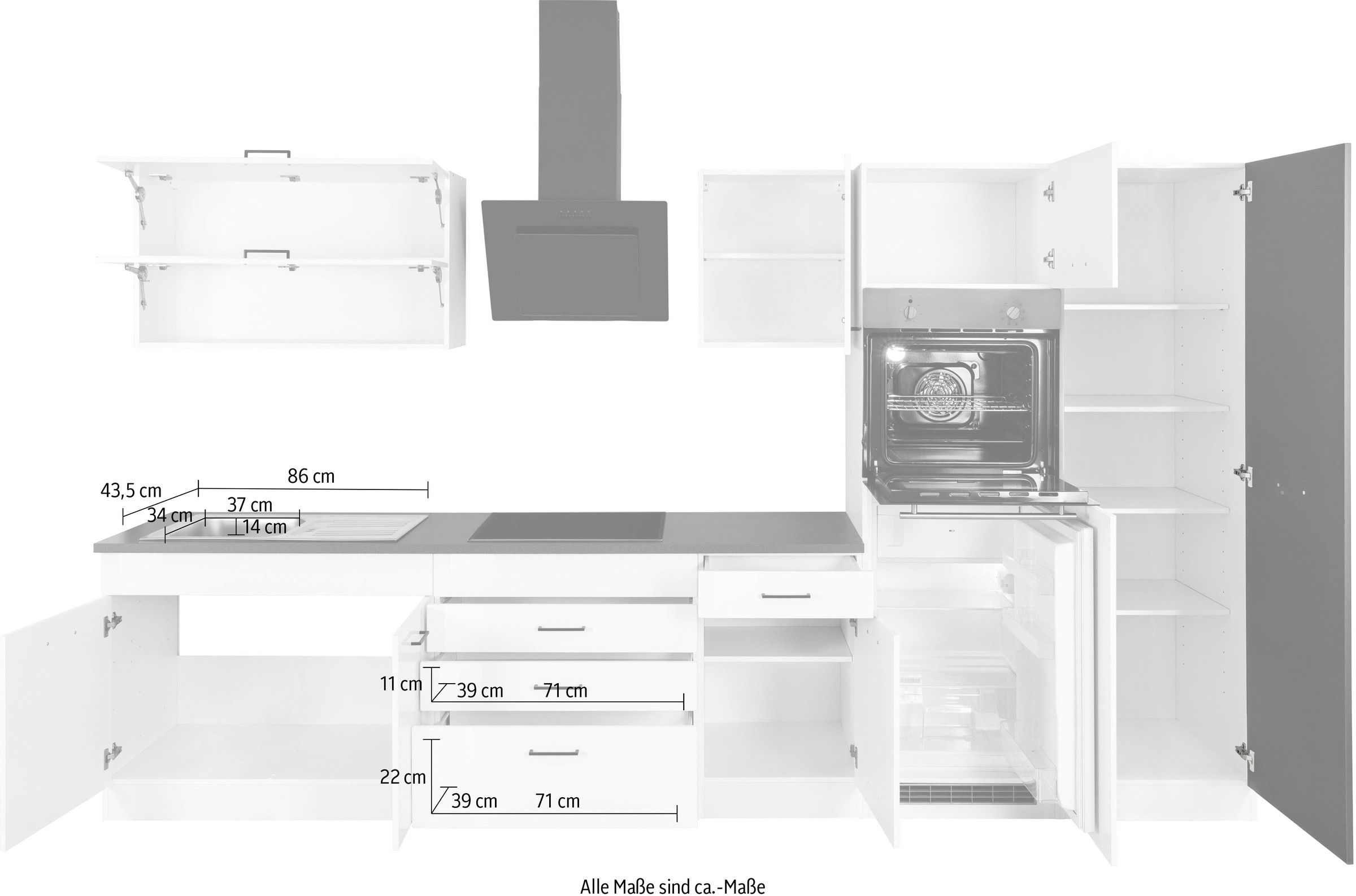 KOCHSTATION Küchenzeile »KS-Trier«, mit E-Geräten, Breite 340 cm