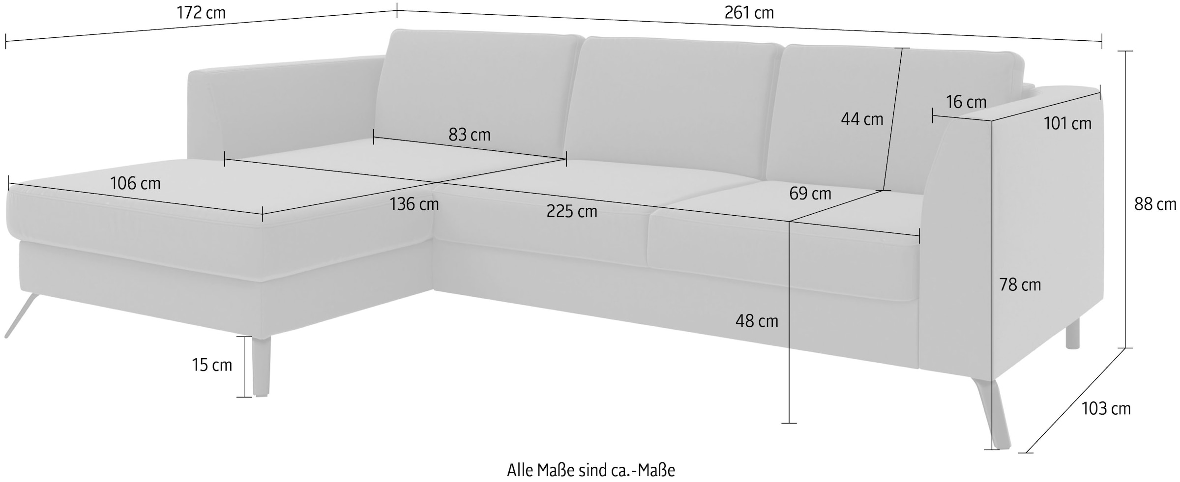sit&more Ecksofa »Olsen L-Form«, inklusive Sitztiefenverstellung, wahlweise mit Bettfunktion, 15cm hoch