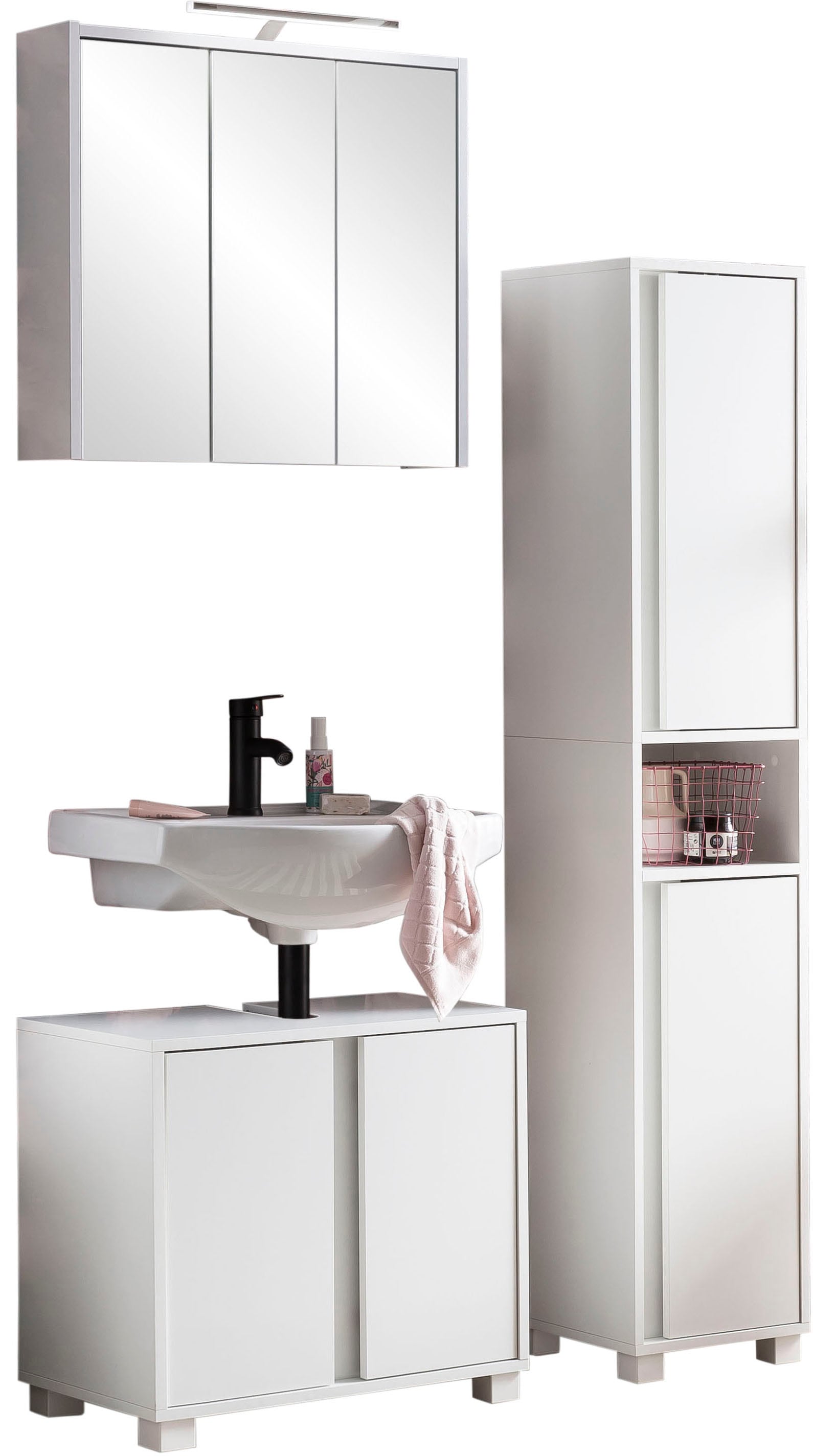 INOSIGN Badmöbel-Set »Dex«, (3 St.), bestehend aus Waschbeckenunterschrank, Hochschrank, Spiegelschrank