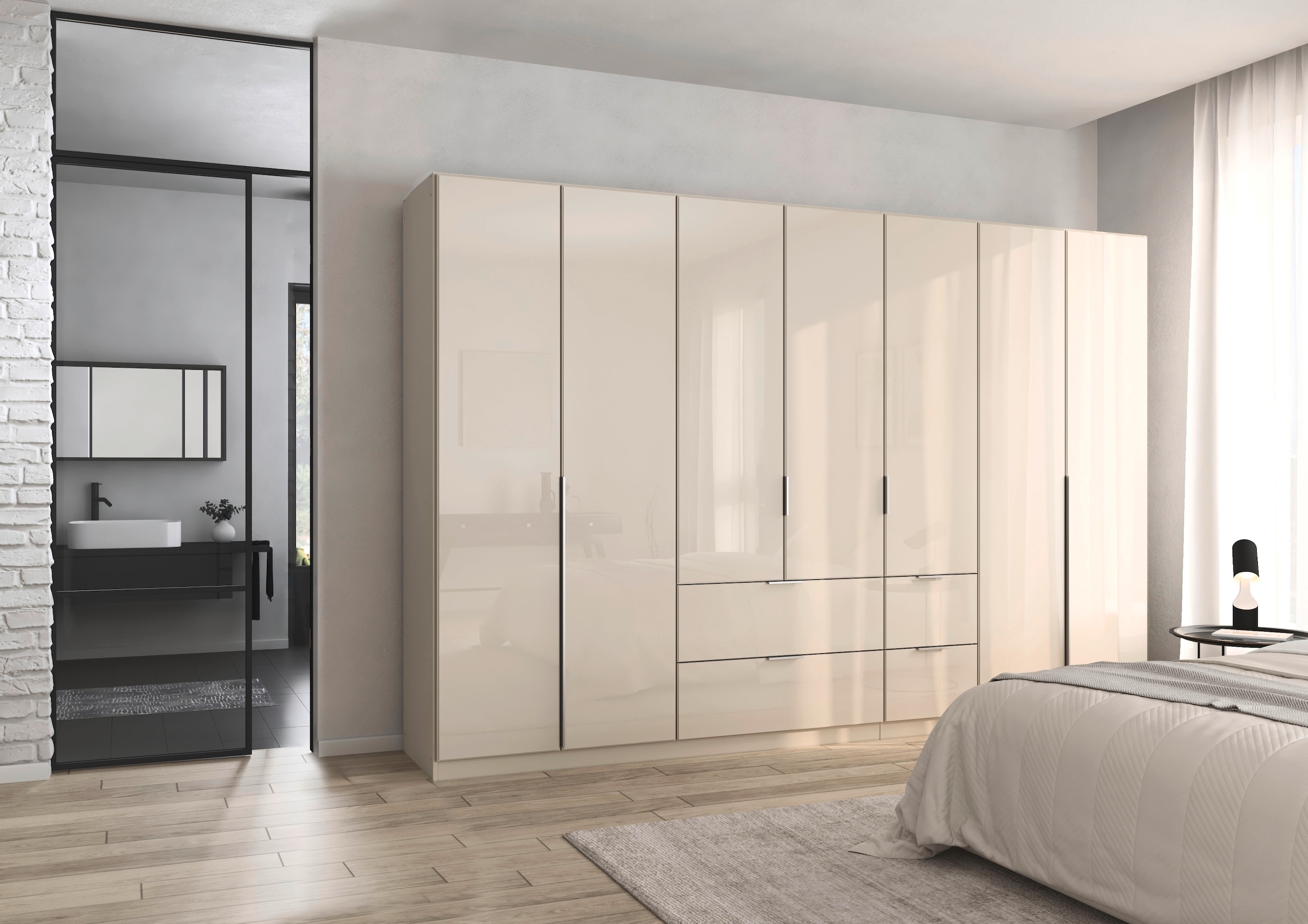 rauch Drehtürenschrank »Kleiderschrank Kleiderschränke Schrank Garderobe AGORDO mit Glasfront«, (in zwei Griff-Farben mit Glasfront), mit Außenschubkästen, in 6 Breiten und 2 Höhen MADE IN GERMANY