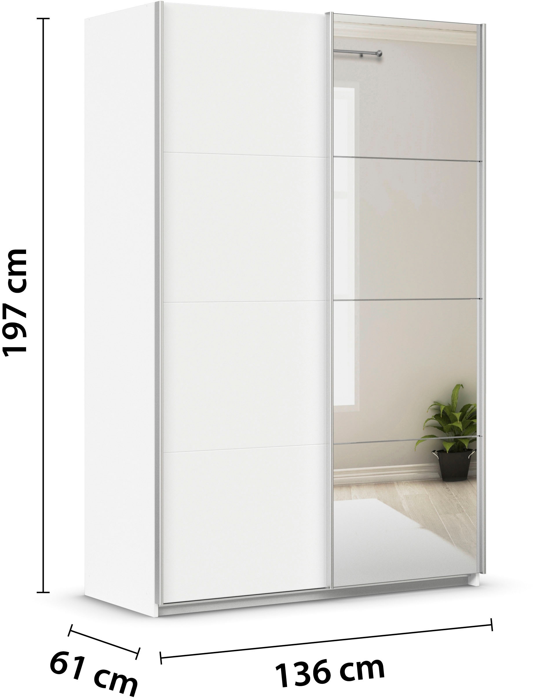 INOSIGN BY RAUCH Schwebetürenschrank »Kleiderschrank Schrank Garderobe Schlafzimmerschrank THANOS«, (in 3 verschiedenen Ausstattungen BASIC/CLASSIC/PREMIUM), Optional mit Spiegel, Metall-Griffleisten alufarben MADE IN GERMANY