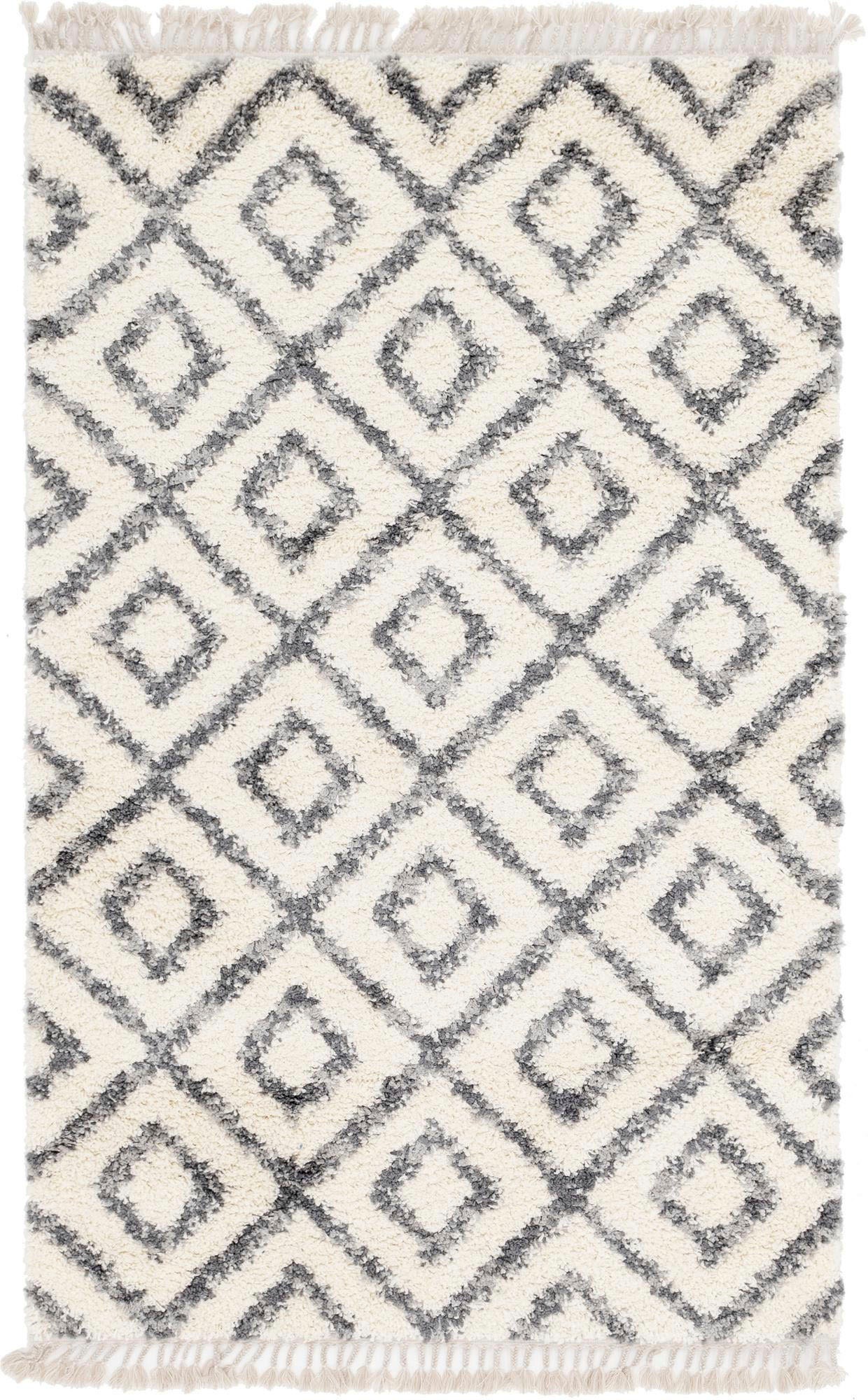 Myflair Möbel & Accessoires Hochflor-Teppich »Top Shag, LAGERRÄUMUNG!«, rechteckig, 32 mm Höhe, gewebt, Rauten Design, melierte Optik, weich & kuschelig, mit Fransen