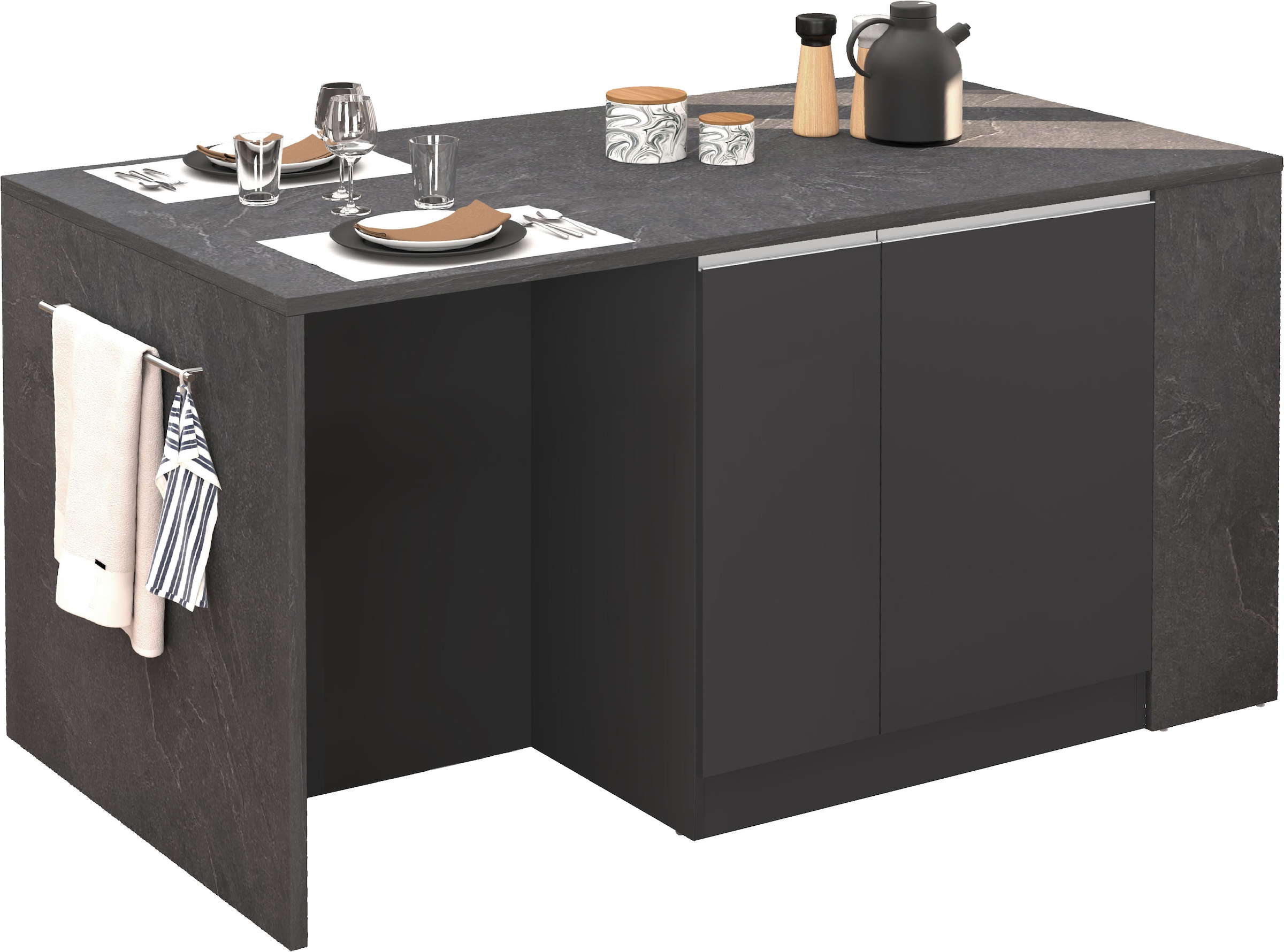 KOCHSTATION Kücheninsel »KS-Sole, Kochinsel, Küchenarbeitsblock, Arbeitsinsel, Made in Italy«, Breite 167,5 cm, 2 Apothekerauszüge, 2 Essplätze, 1 offenes Regal
