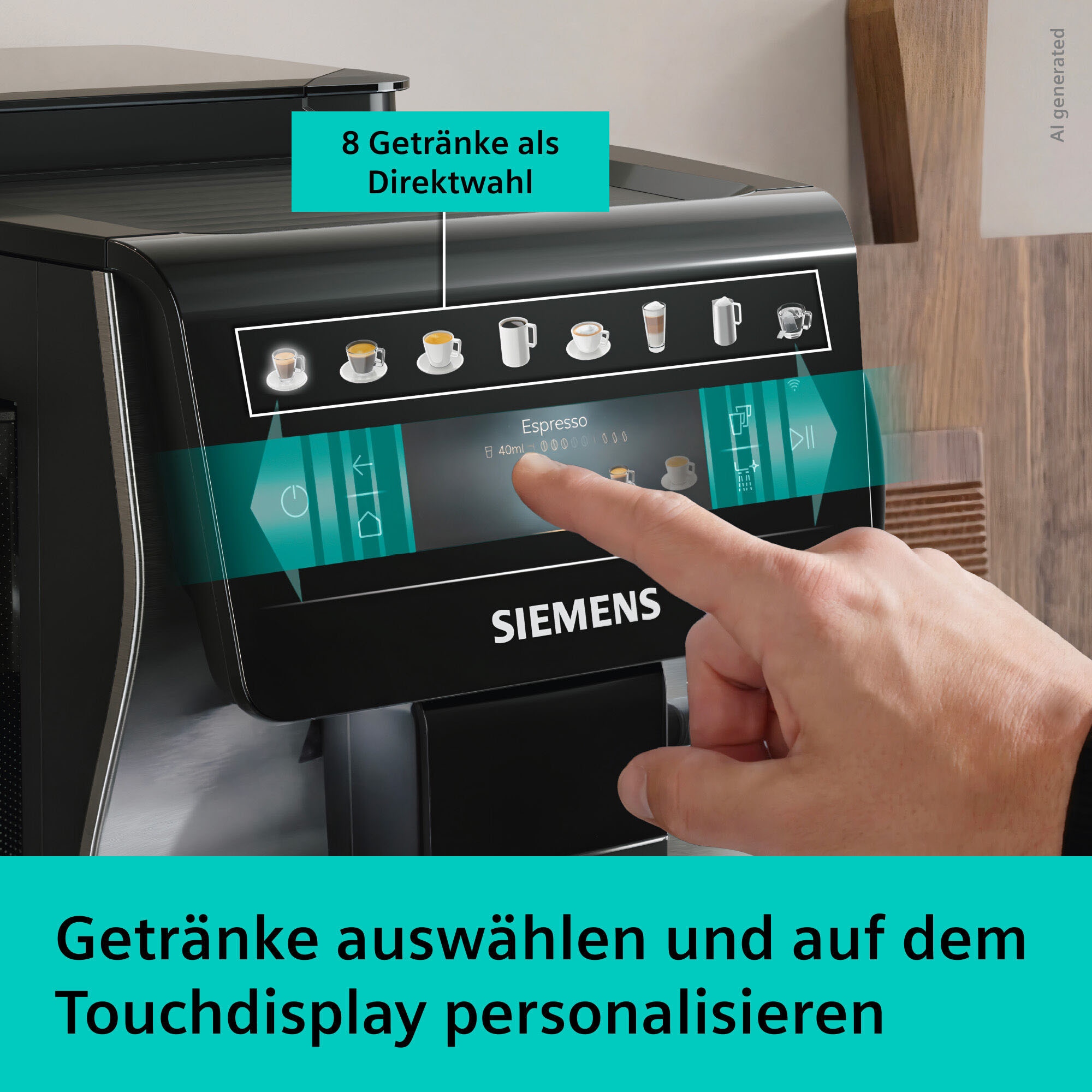 SIEMENS Kaffeevollautomat »EQ600 TP605EM3, 8 Getränke, XL-Getränke, bis zu 480ml, Kannenfunktion« bis zu 10 Favoriten, Doppeltassenfunktion, Keramikmahlwerk, Edelstahl