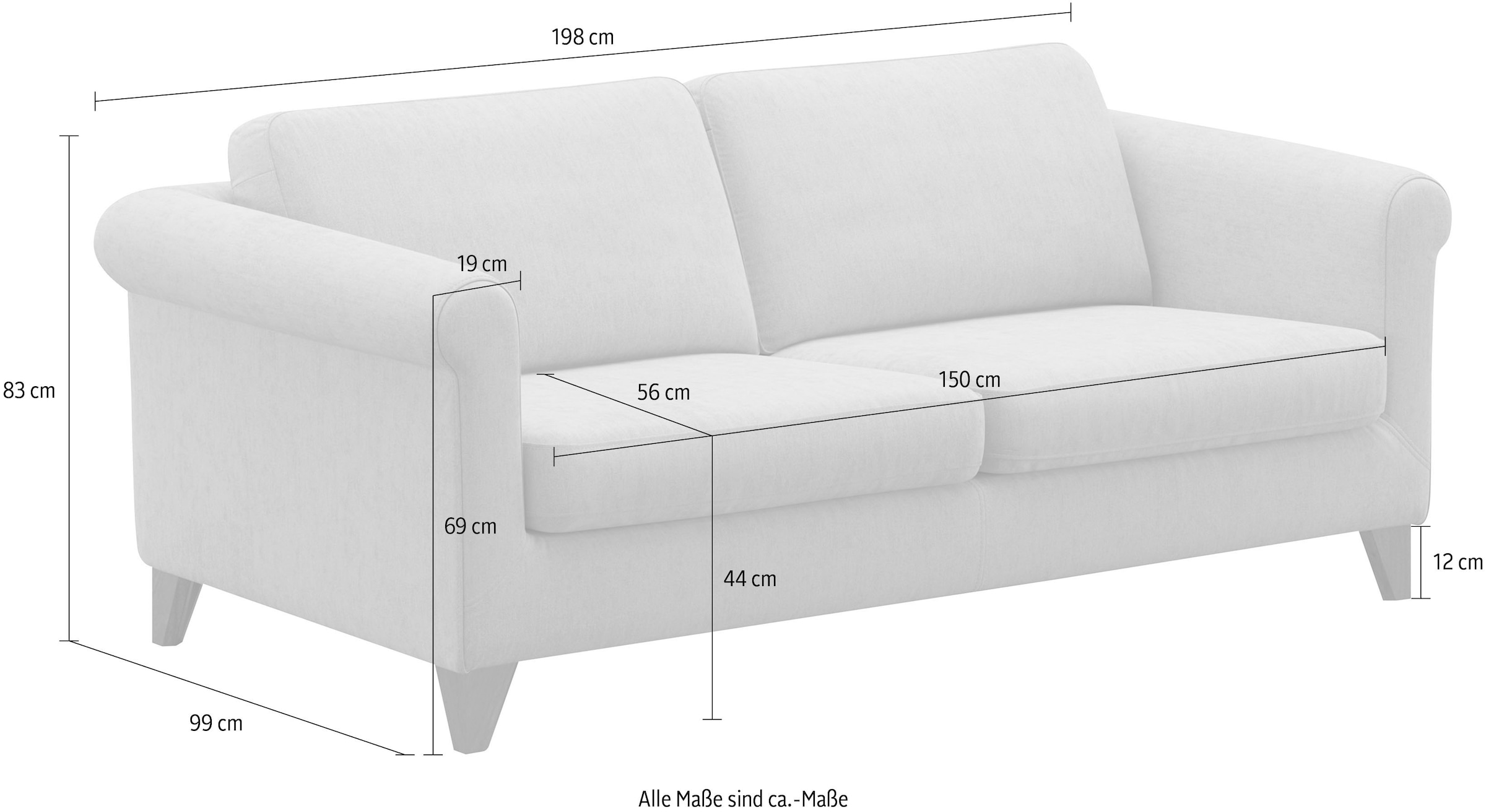 machalke® 2,5-Sitzer »amadeo«, mit geschwungenen Armlehnen, Breite 180 cm