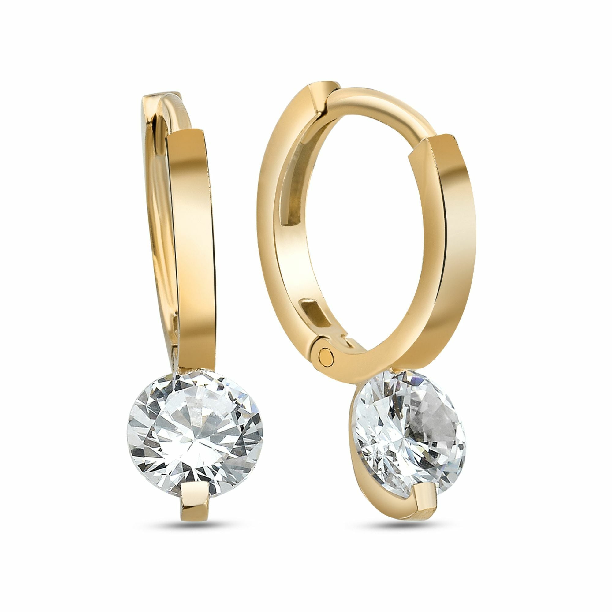 DKENIZ Paar Creolen »Creolen Solitär 925/- Sterling Silber« Gold + weiß one-size Moderner Schmuck