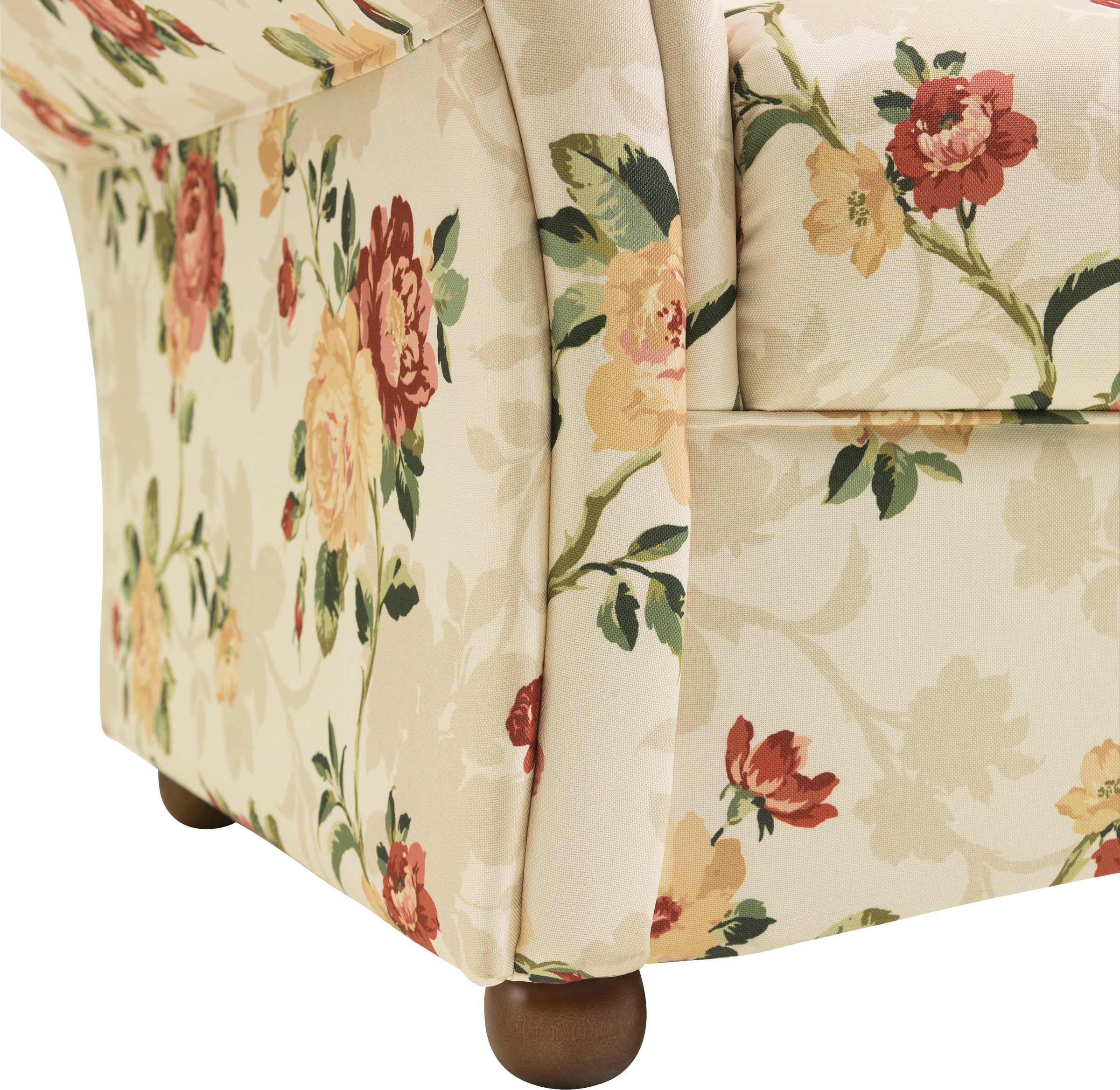 Max Winzer® Sessel »Carolinas, Loungesessel, geschwungene Formensprache, bequem«, Federkernunterfederung, mit Holz-Kugelfüßen, Blumen, floraler Bezug