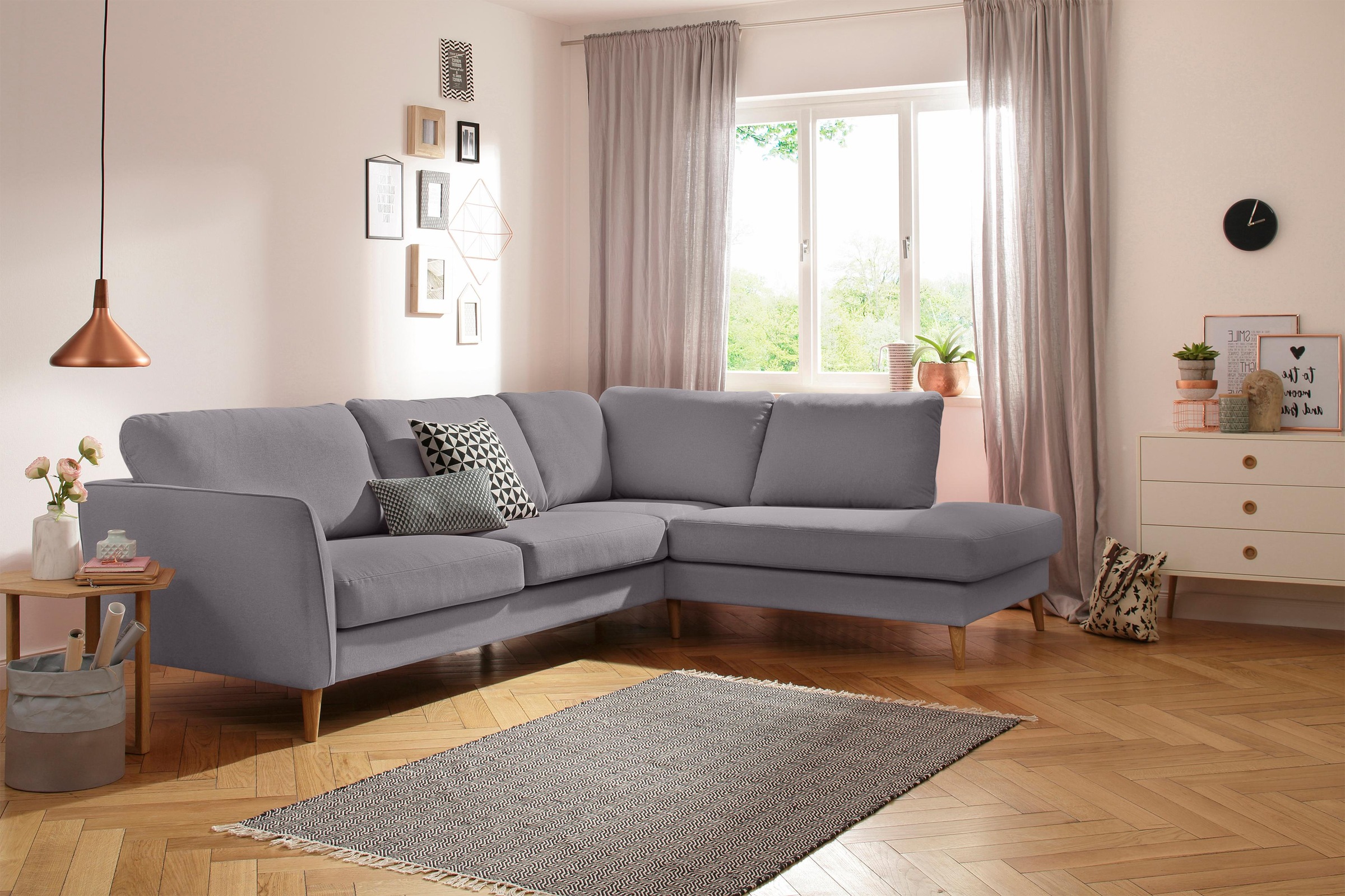 Home affaire Ecksofa »MARSEILLE 278/202 cm, L-Form, Ottom. rechts/links«, Massivholzbeine aus Eiche, in verschieden Bezügen und Farbvarianten