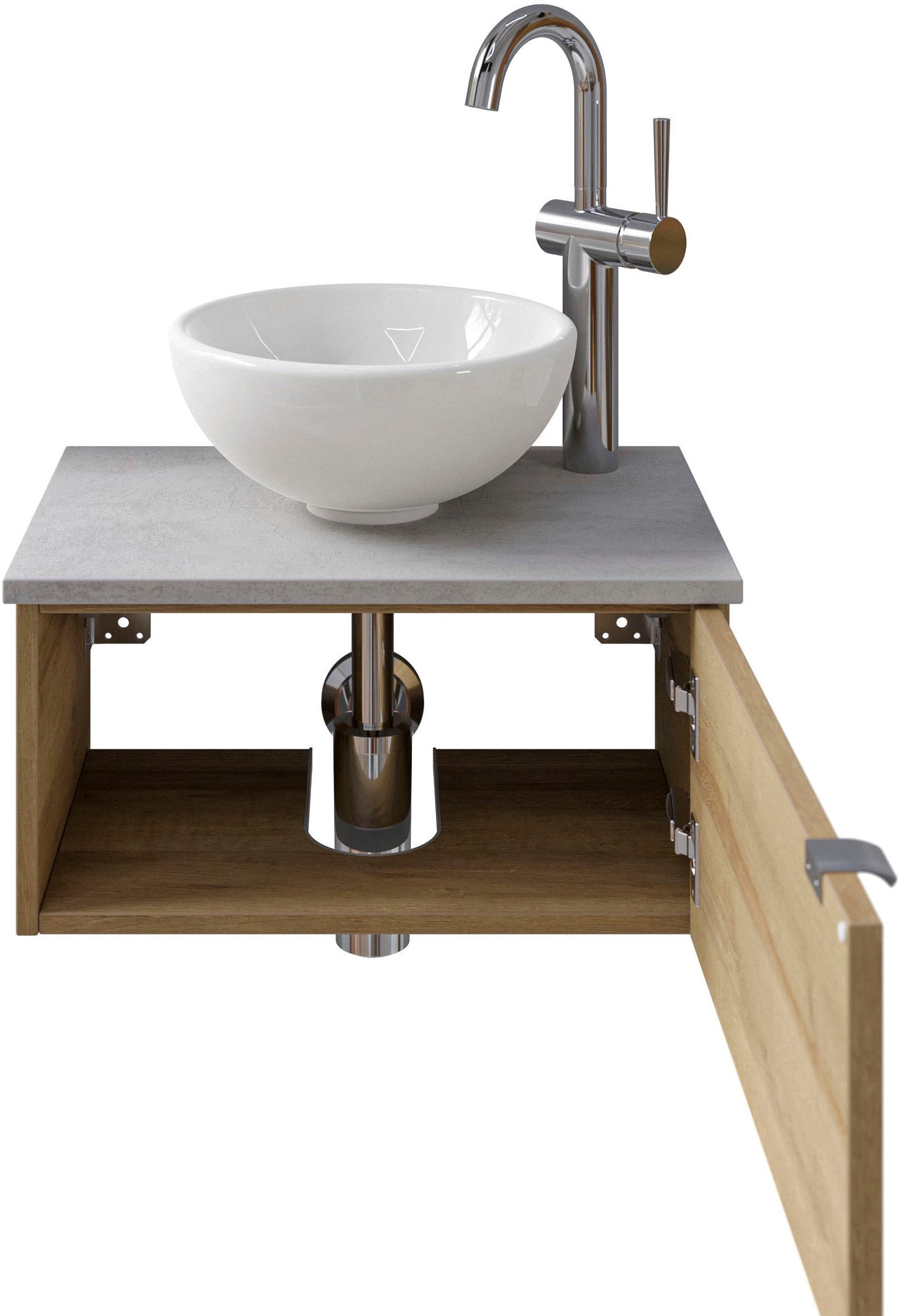Saphir Waschtisch »Serie 6915 Waschschale mit Unterschrank für Gästebad, Gäste WC«, 51 cm breit, 1 Tür, Waschtischplatte, kleine Bäder, ohne Armatur