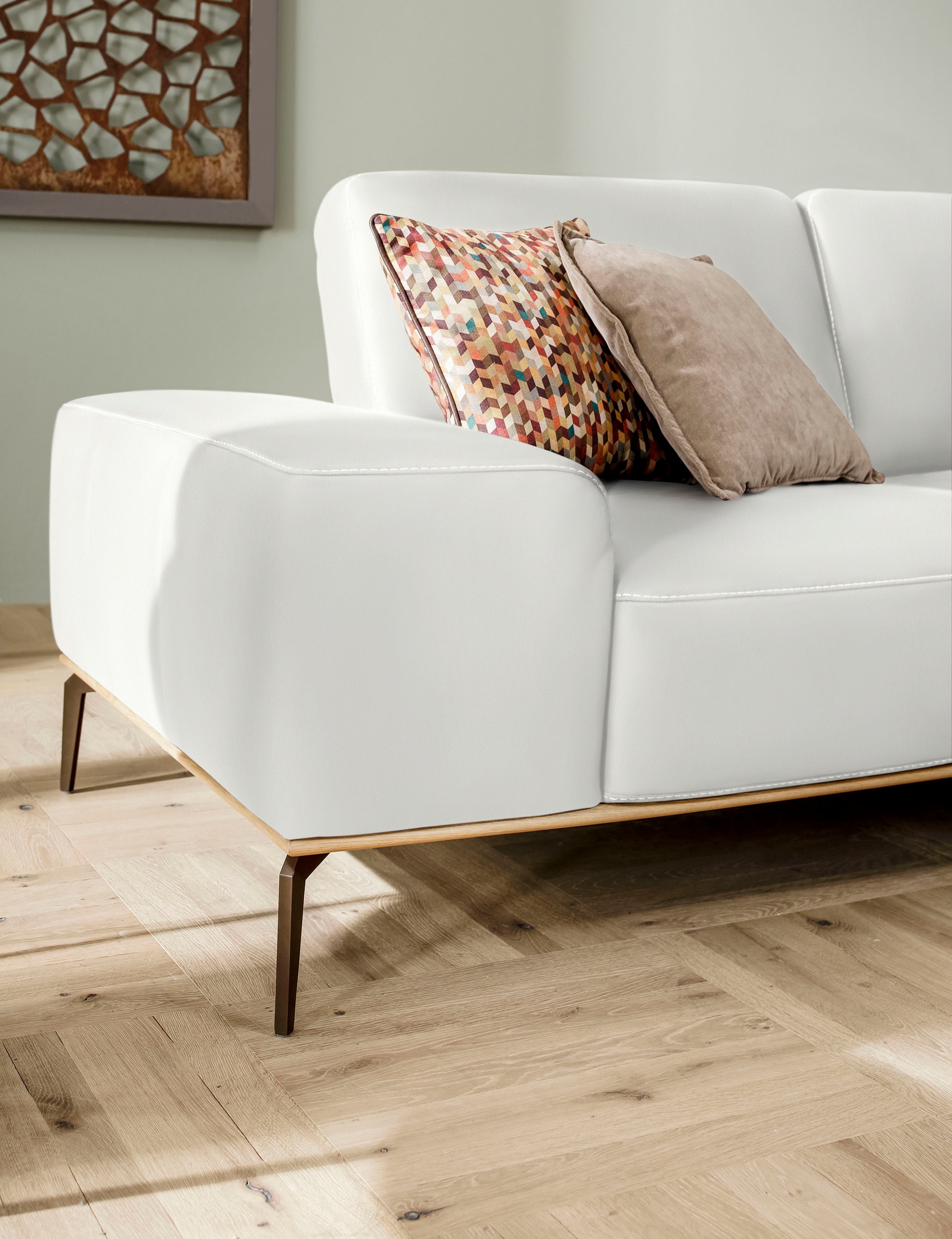 W.SCHILLIG Ecksofa »run, Designsofa mit tollem Sitzkomfort, L-Form«, mit Holzsockel, Füße in Bronze pulverbeschichtet, Breite 299 cm