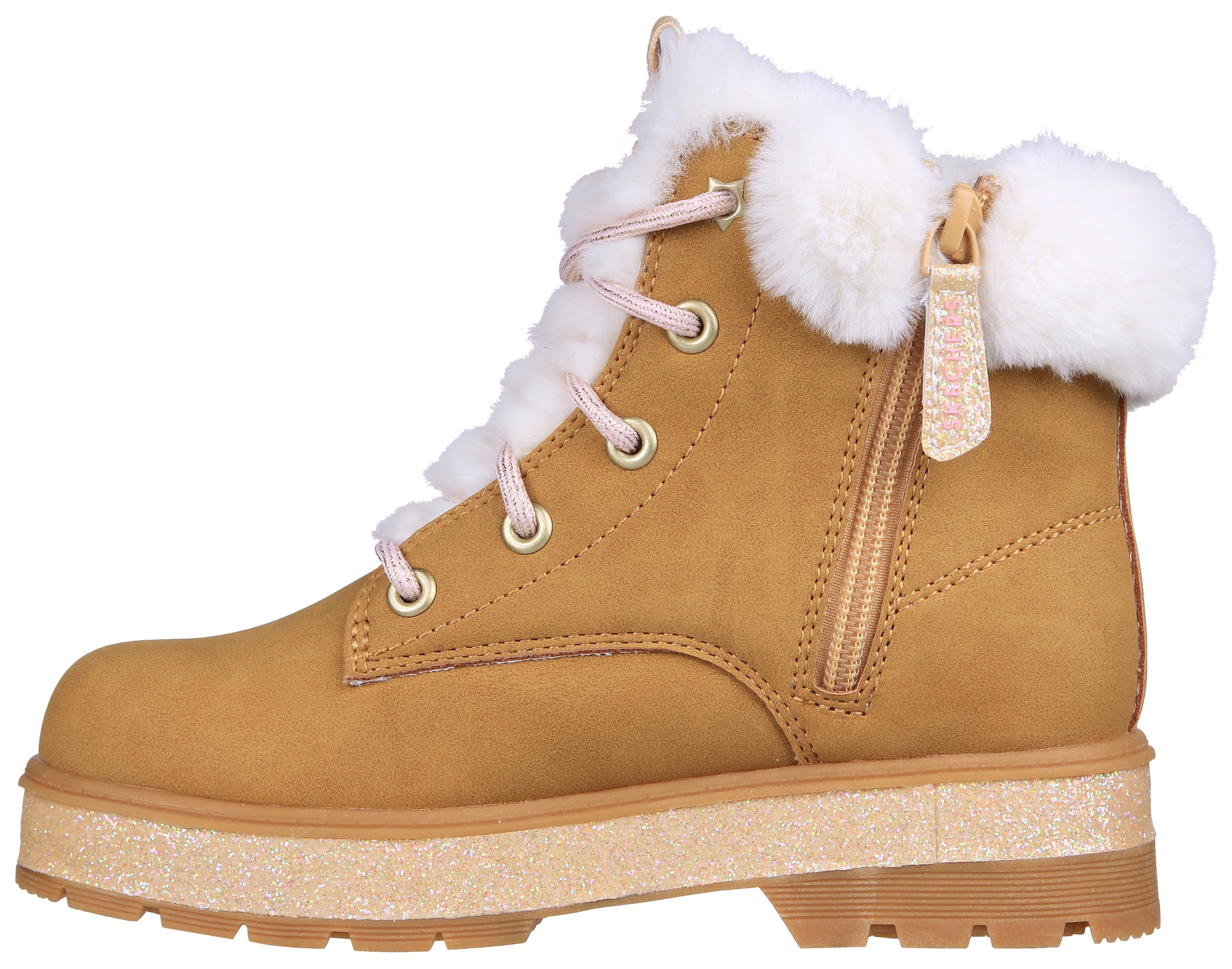 Skechers Winterstiefel »STREET GLITZ«, Worker Boot, Schnürstiefel, Winterboots mit Kunstfell am Schaft